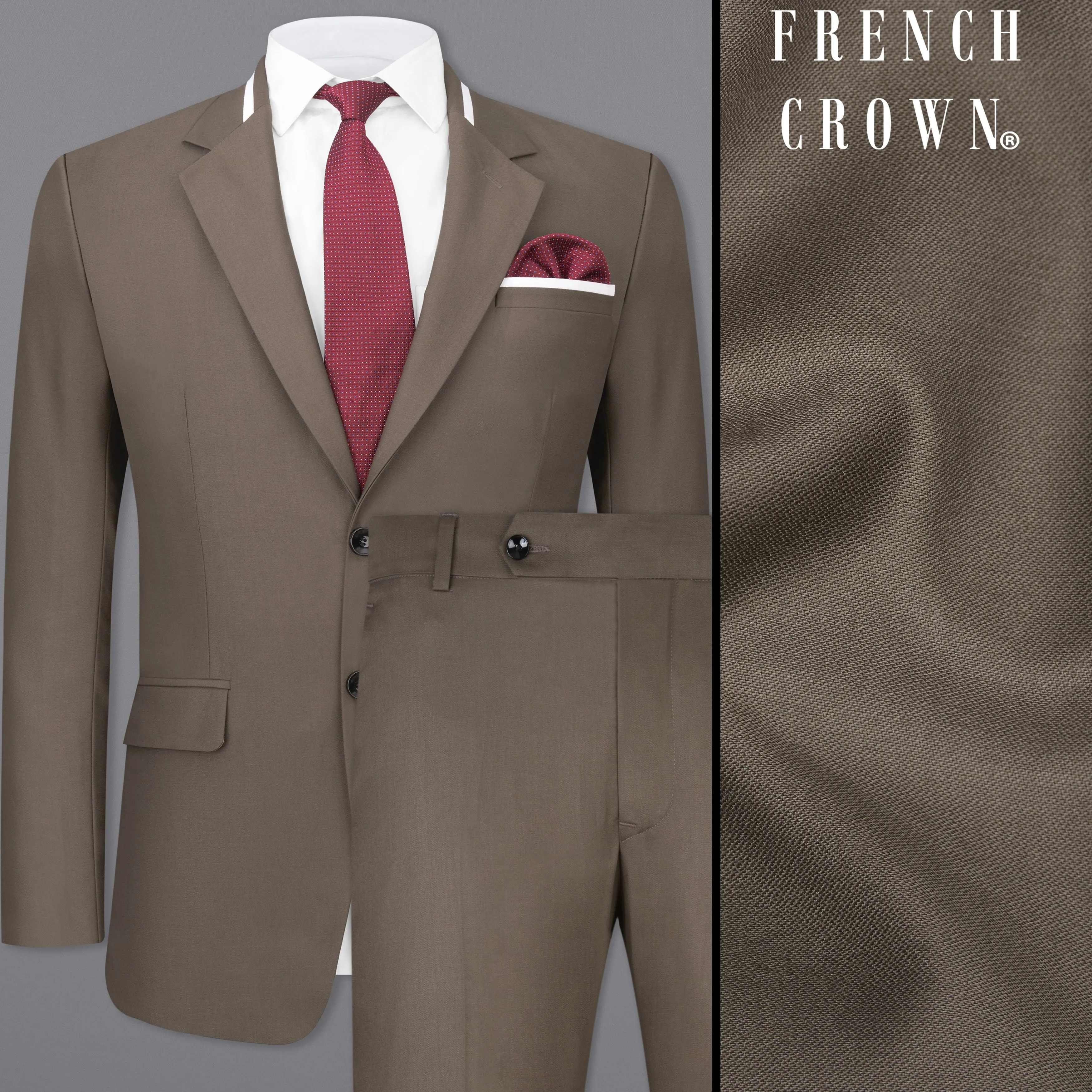 Tobacco Brown Single Breasted Designer Suit sold by French Crown