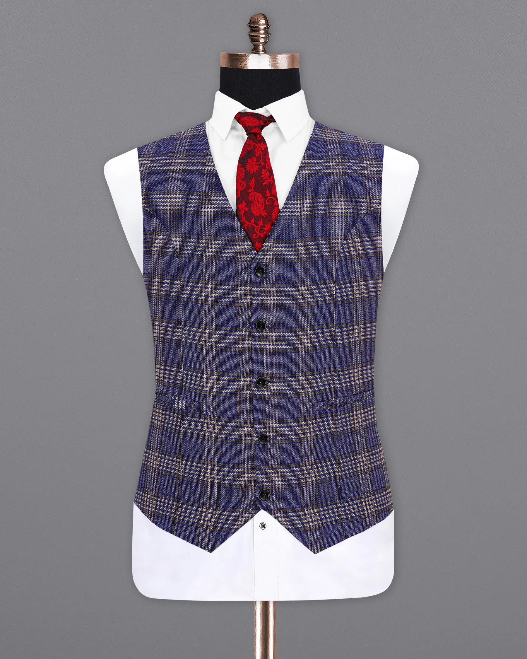 Meteorite Blue with Tide Brown Plaid Waistcoat sold by French Crown product image thumbnail 2
