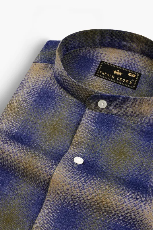Marine blue and Fawn Brown Twill Premium Cotton Shirt sold by French Crown