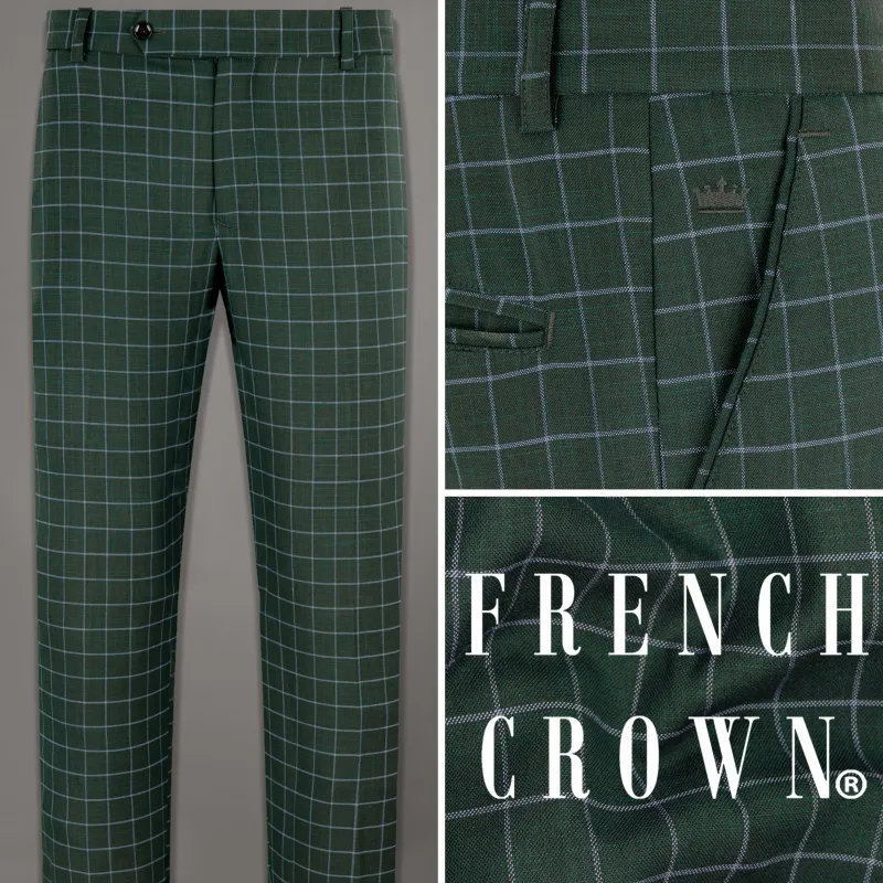 Cable Green Windowpane Wool Rich Pant sold by French Crown