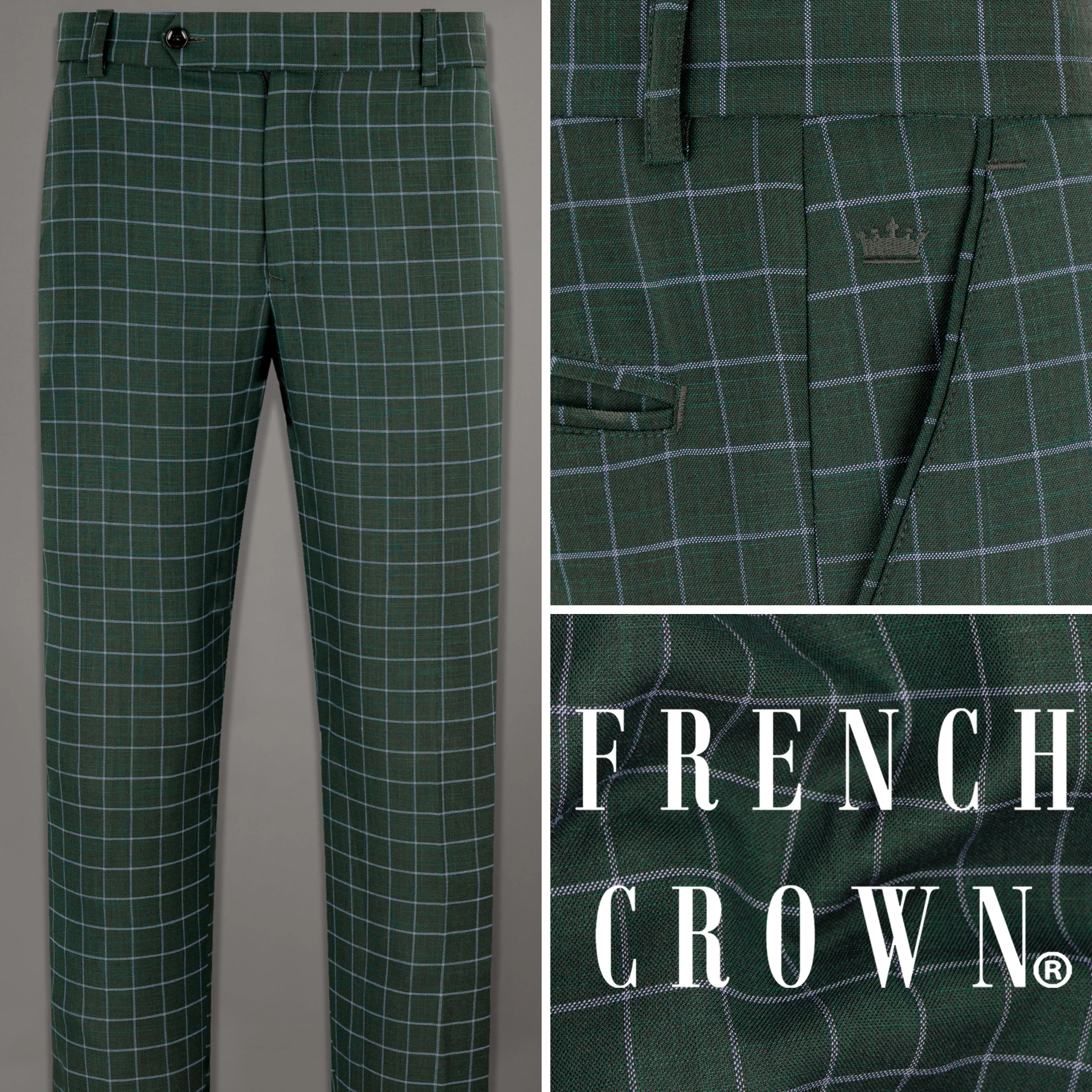 Cable Green Windowpane Wool Rich Pant sold by French Crown