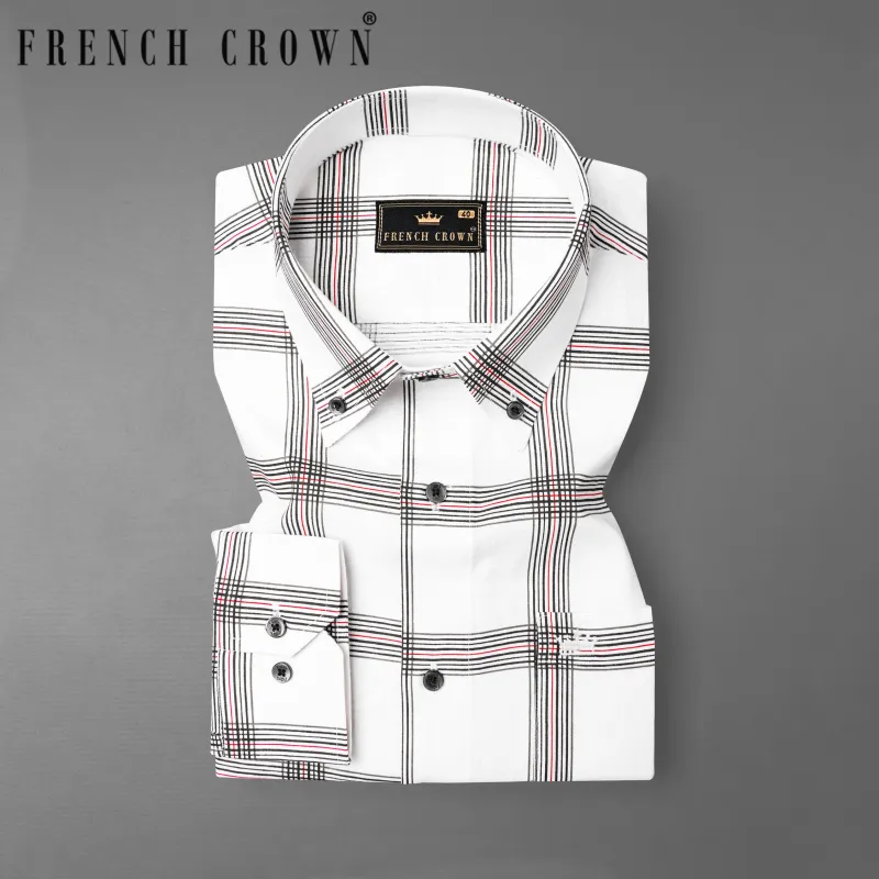 Bright White Windowpane Royal Oxford Shirt sold by French Crown
