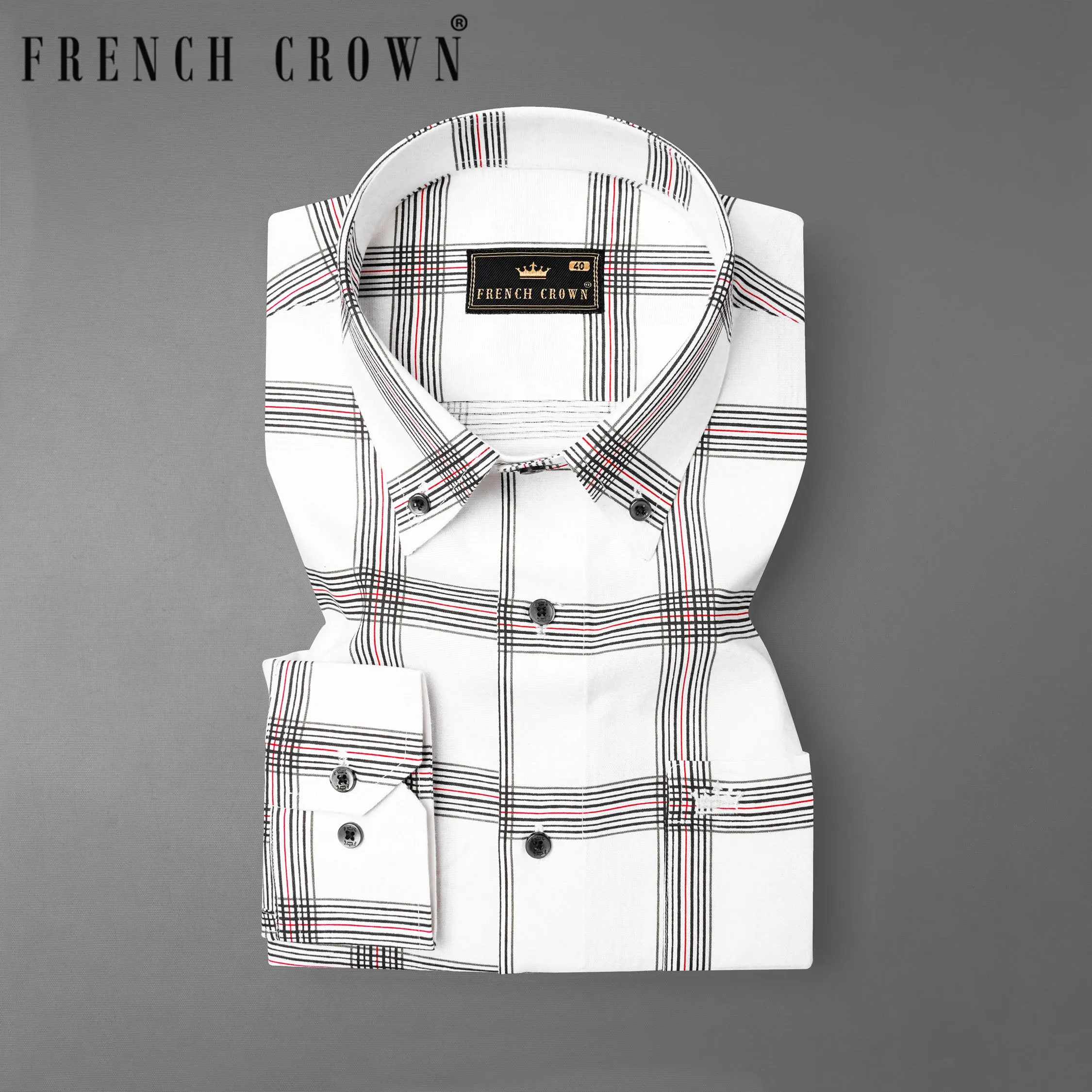 Bright White Windowpane Royal Oxford Shirt sold by French Crown