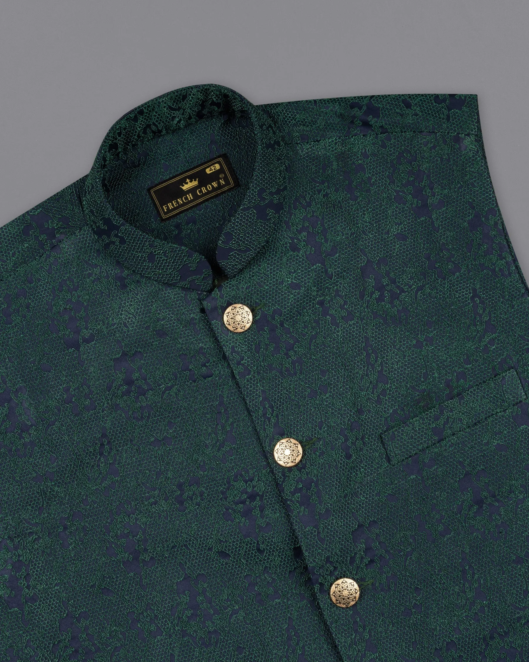 Timber Green Ditsy Textured Jacquard Designer Nehru Jacket sold by French Crown product image thumbnail 4