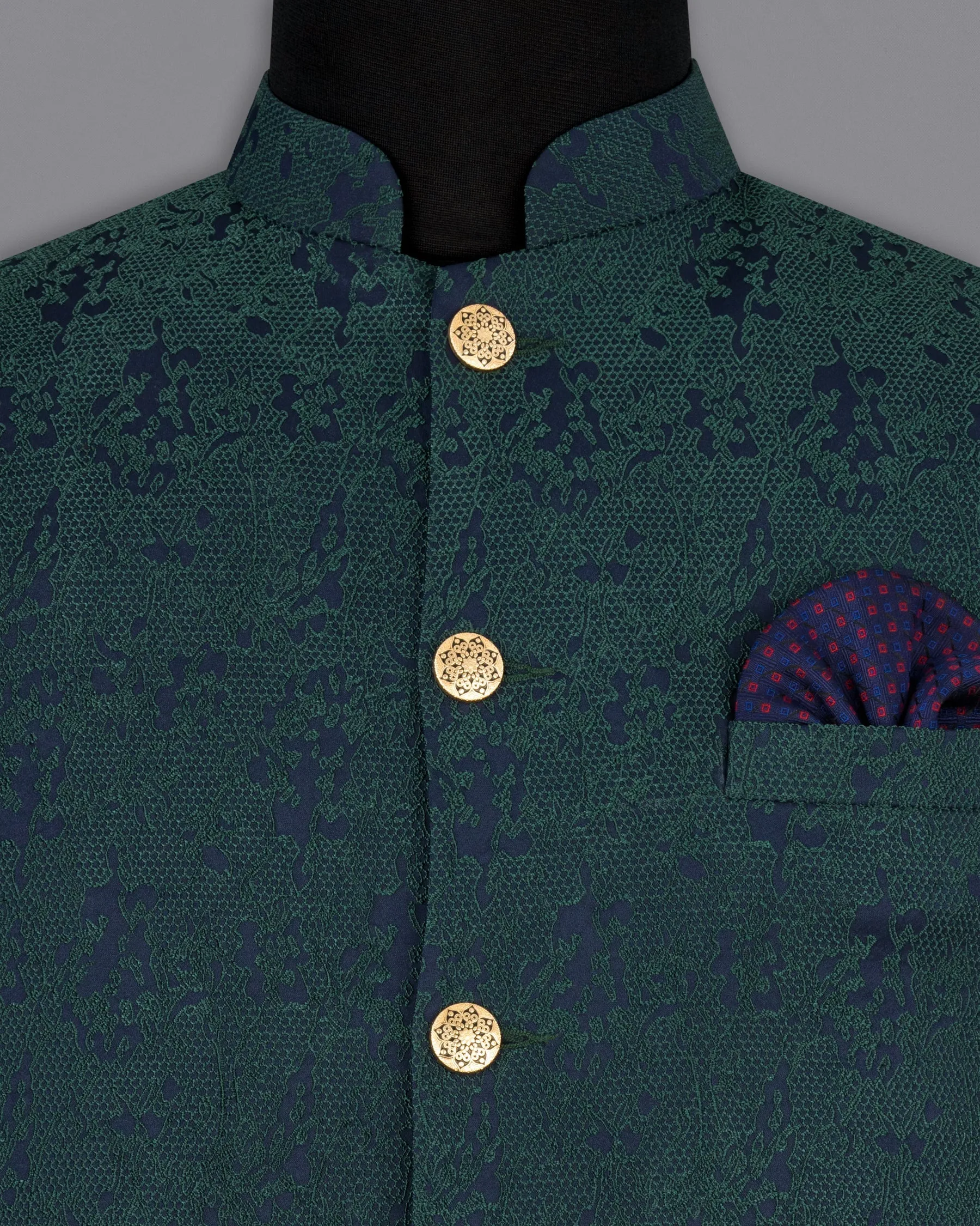 Timber Green Ditsy Textured Jacquard Designer Nehru Jacket sold by French Crown product image thumbnail 5
