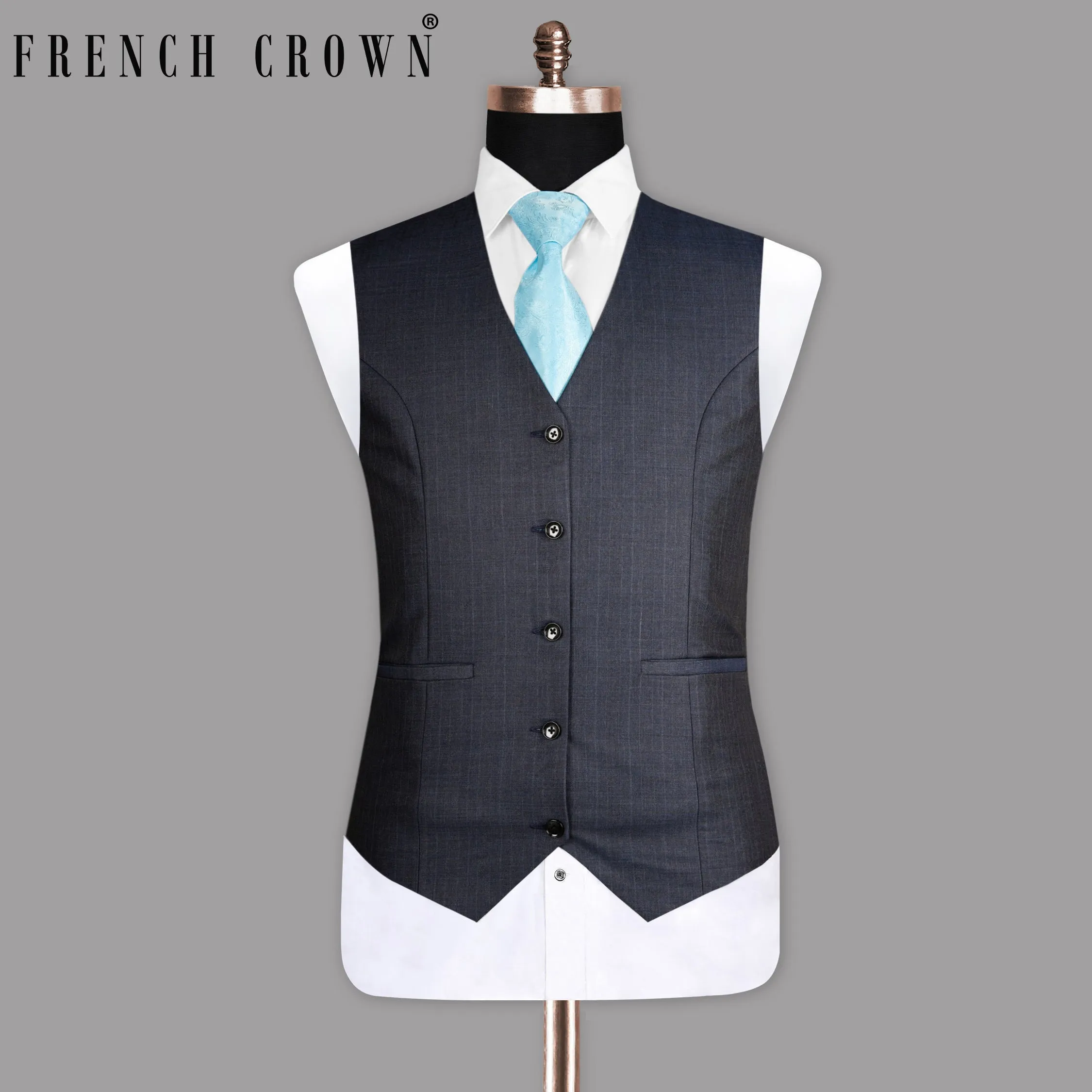 Ship Gray with Blue Tonal Subtle Checked Waistcoat sold by French Crown