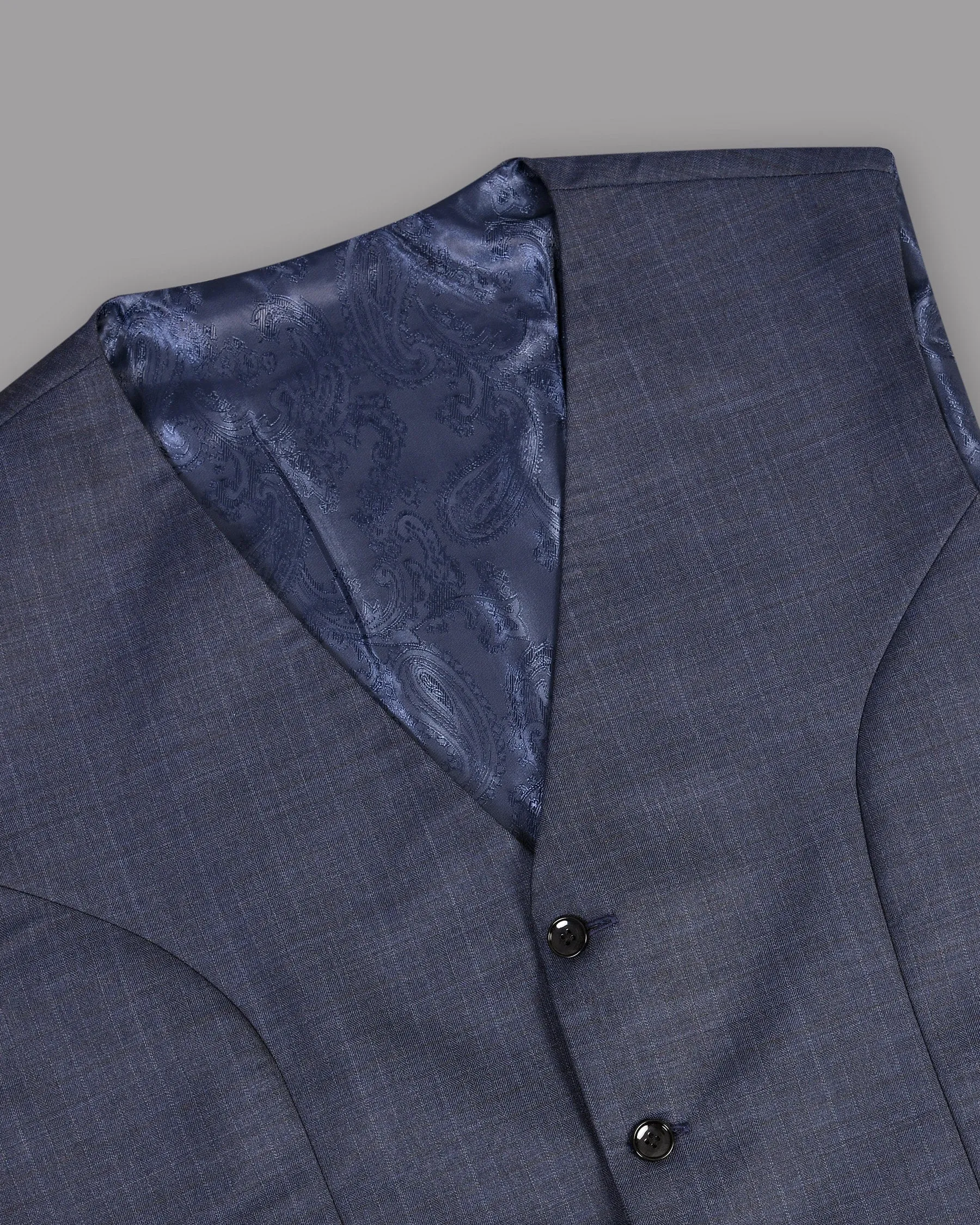 Ship Gray with Blue Tonal Subtle Checked Waistcoat sold by French Crown product image thumbnail 4