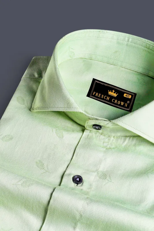 Pistachio Green Jacquard Textured Premium Giza Cotton Shirt sold by French Crown