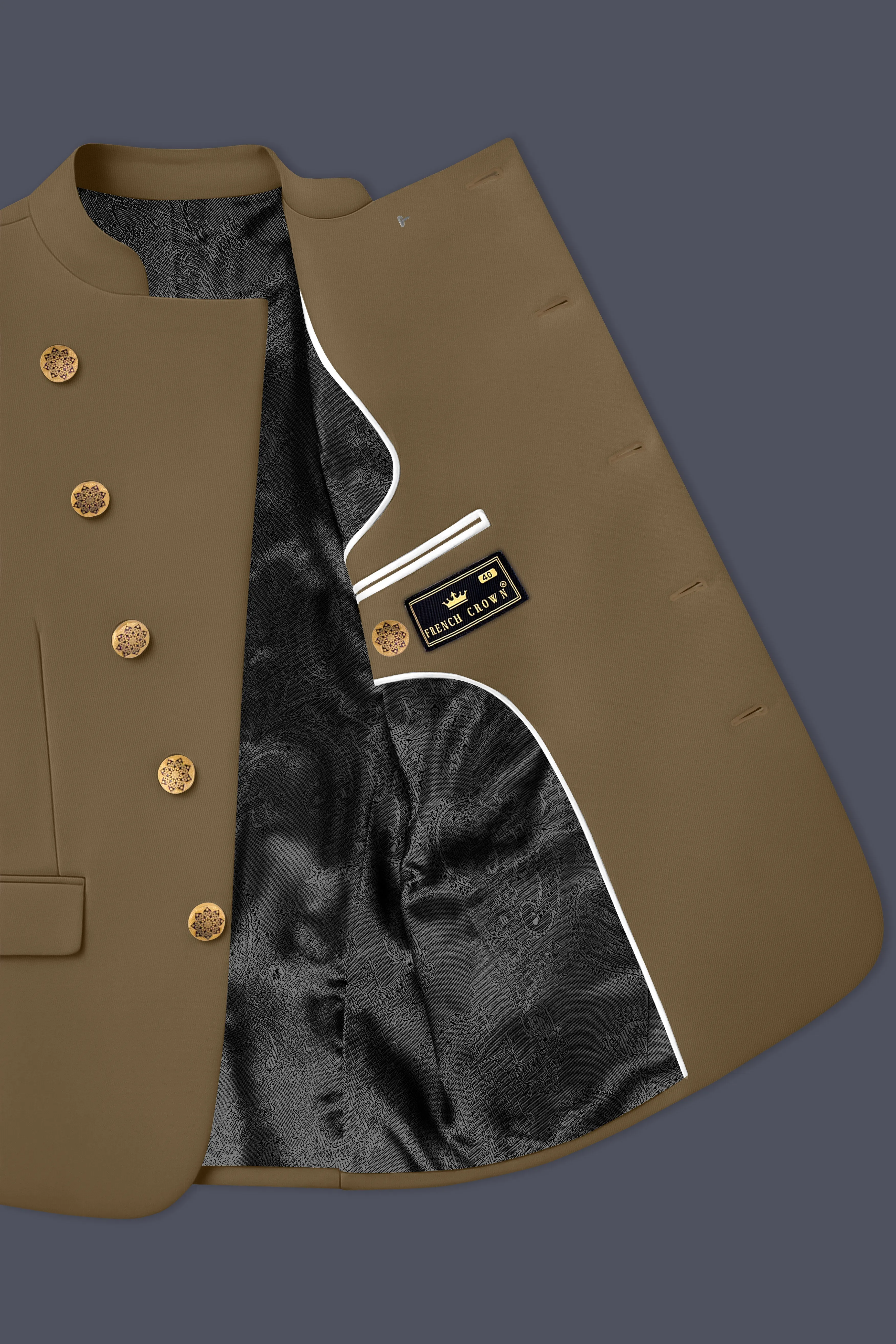 Khaki Brown Cross Placket Bandhgala Blazer sold by French Crown product image thumbnail 4