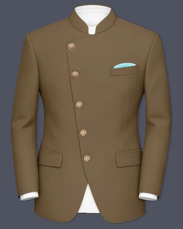 Khaki Brown Cross Placket Bandhgala Blazer sold by French Crown
