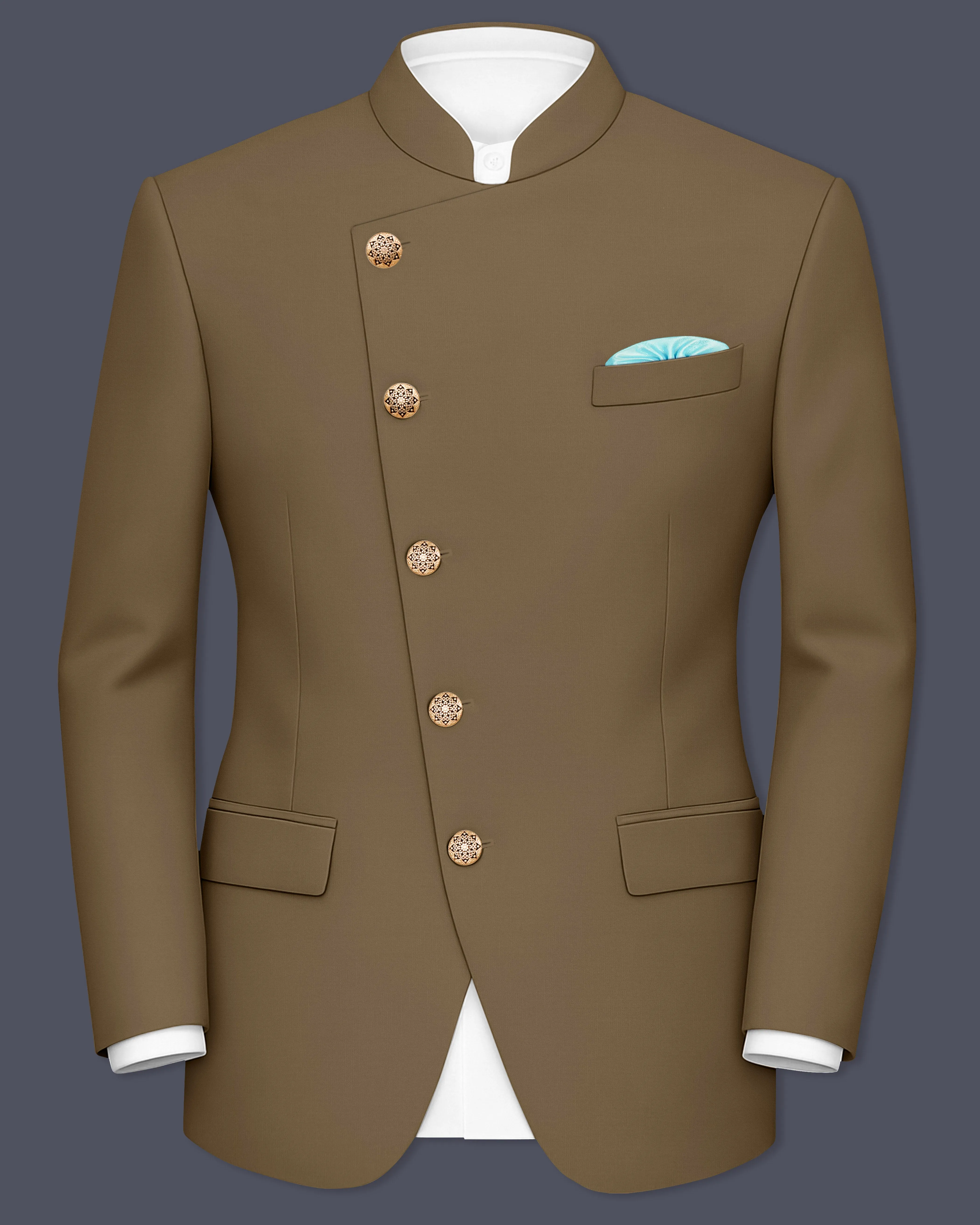 Khaki Brown Cross Placket Bandhgala Blazer sold by French Crown