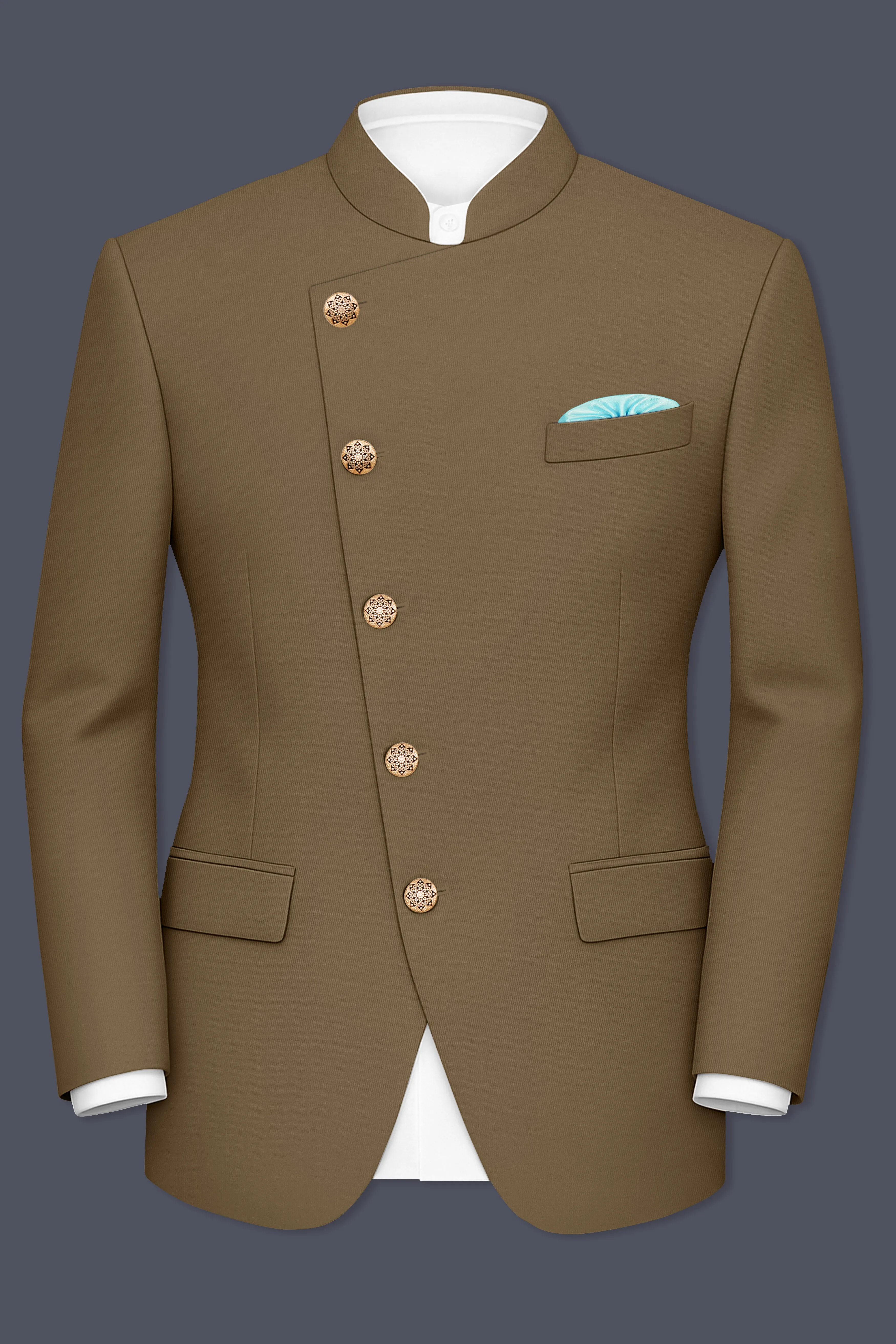Khaki Brown Cross Placket Bandhgala Blazer sold by French Crown product image thumbnail 2