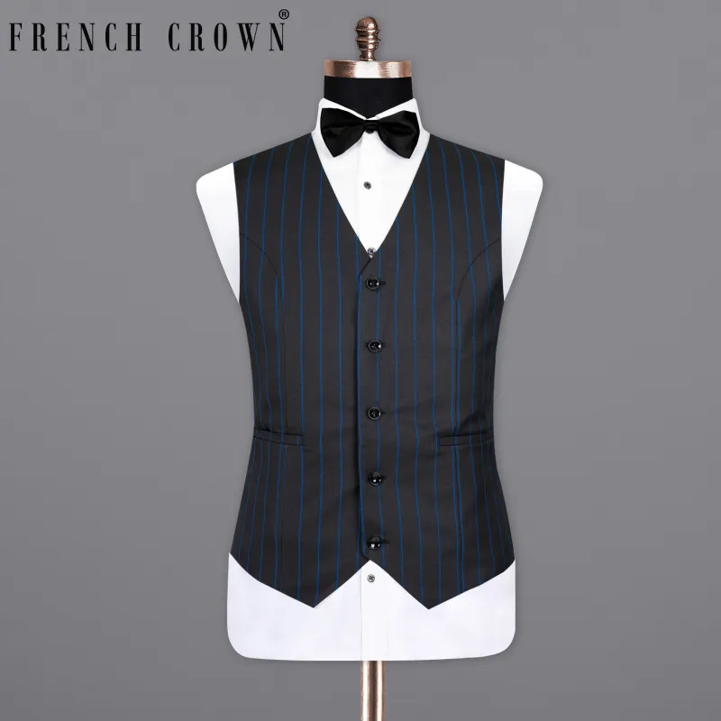 Jade Black Retro Striped Wool Rich Waistcoat sold by French Crown