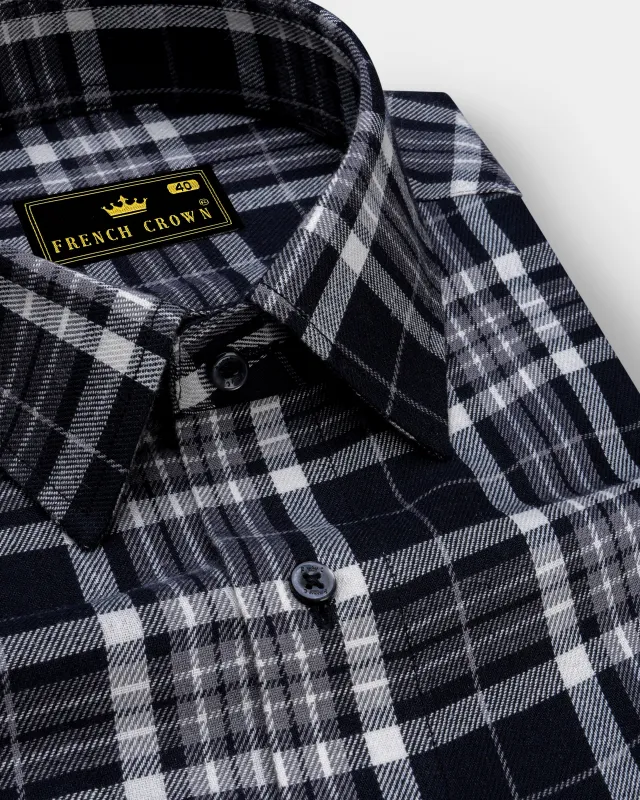 Jade Black and White Twill Plaid Premium Cotton Shirt sold by French Crown