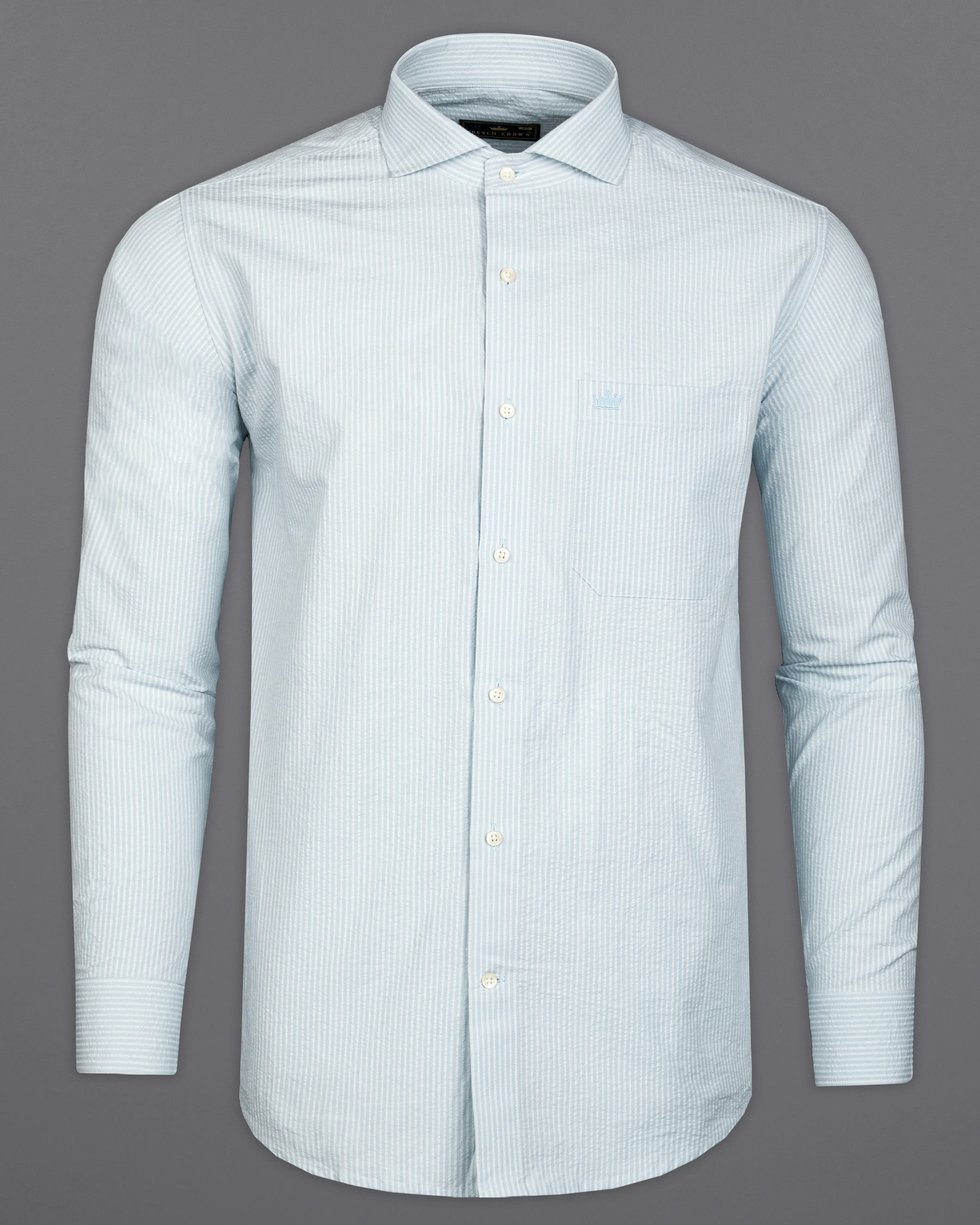 Gainsboro Gray and White Pinstriped Seersucker Premium Giza Cotton Shirt sold by French Crown product image thumbnail 5