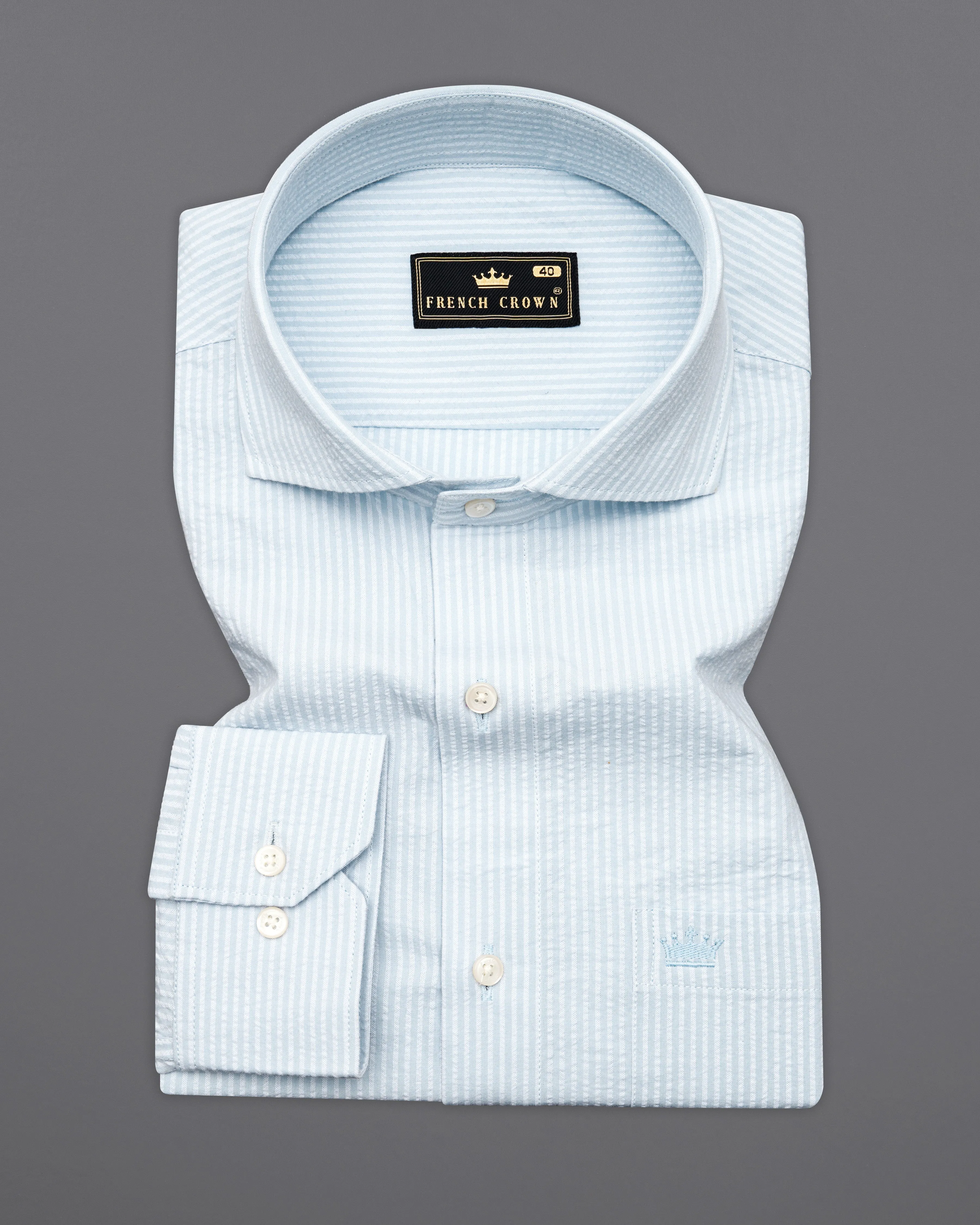 Gainsboro Gray and White Pinstriped Seersucker Premium Giza Cotton Shirt sold by French Crown product image thumbnail 3
