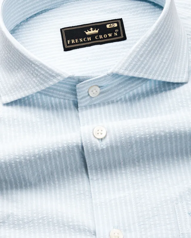 Gainsboro Gray and White Pinstriped Seersucker Premium Giza Cotton Shirt sold by French Crown