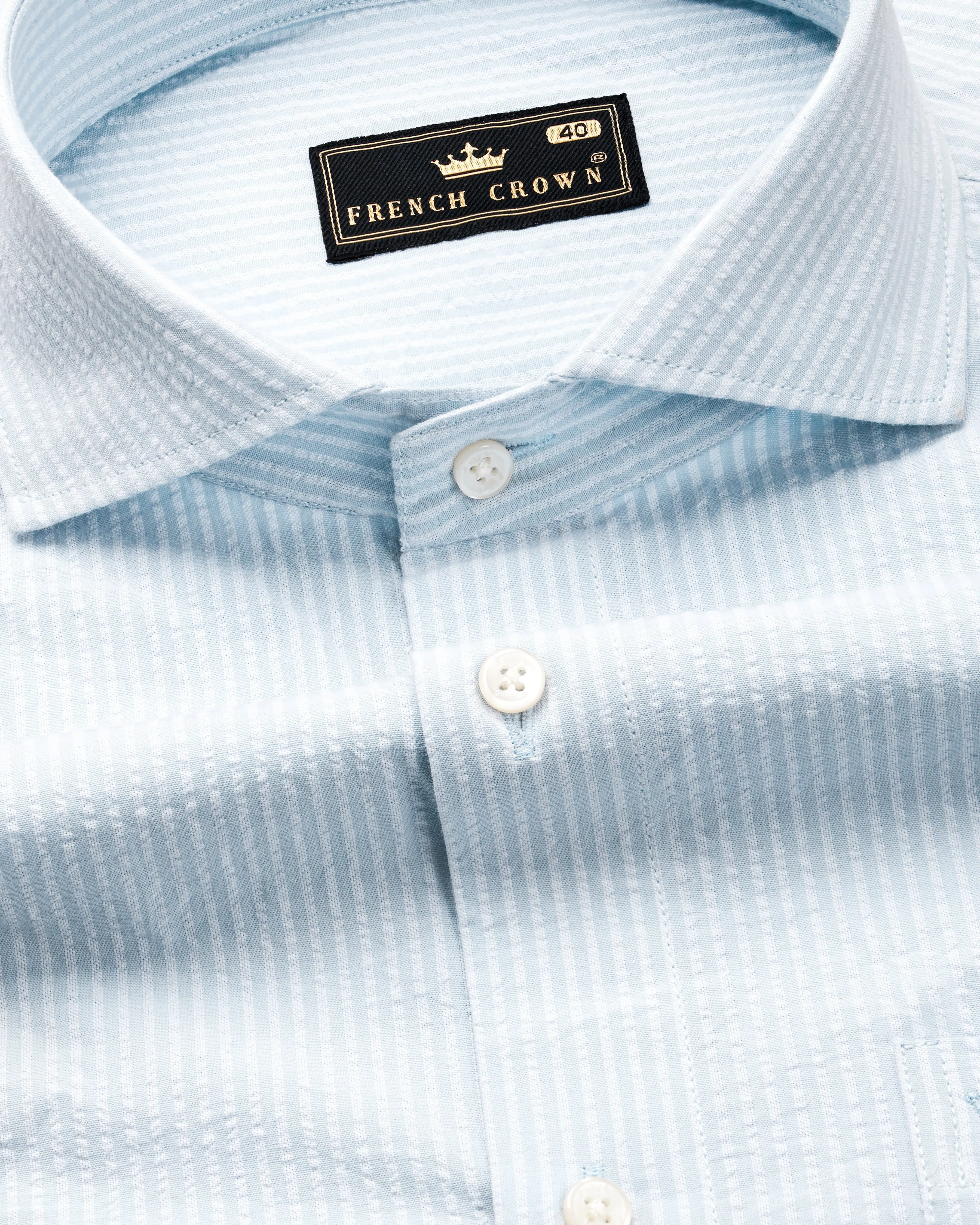 Gainsboro Gray and White Pinstriped Seersucker Premium Giza Cotton Shirt sold by French Crown