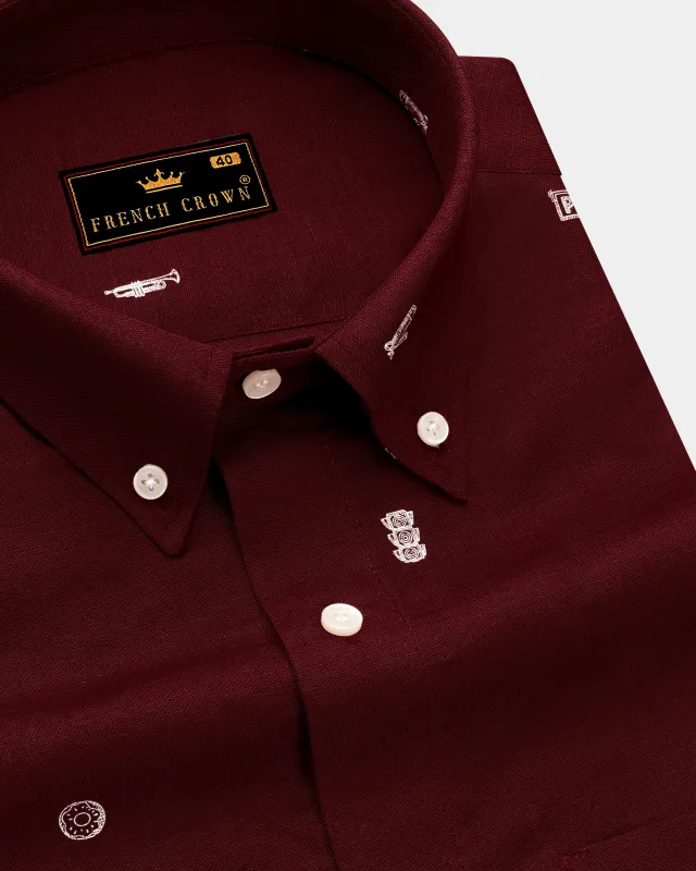 Espresso Red Print Luxurious Linen Shirt sold by French Crown