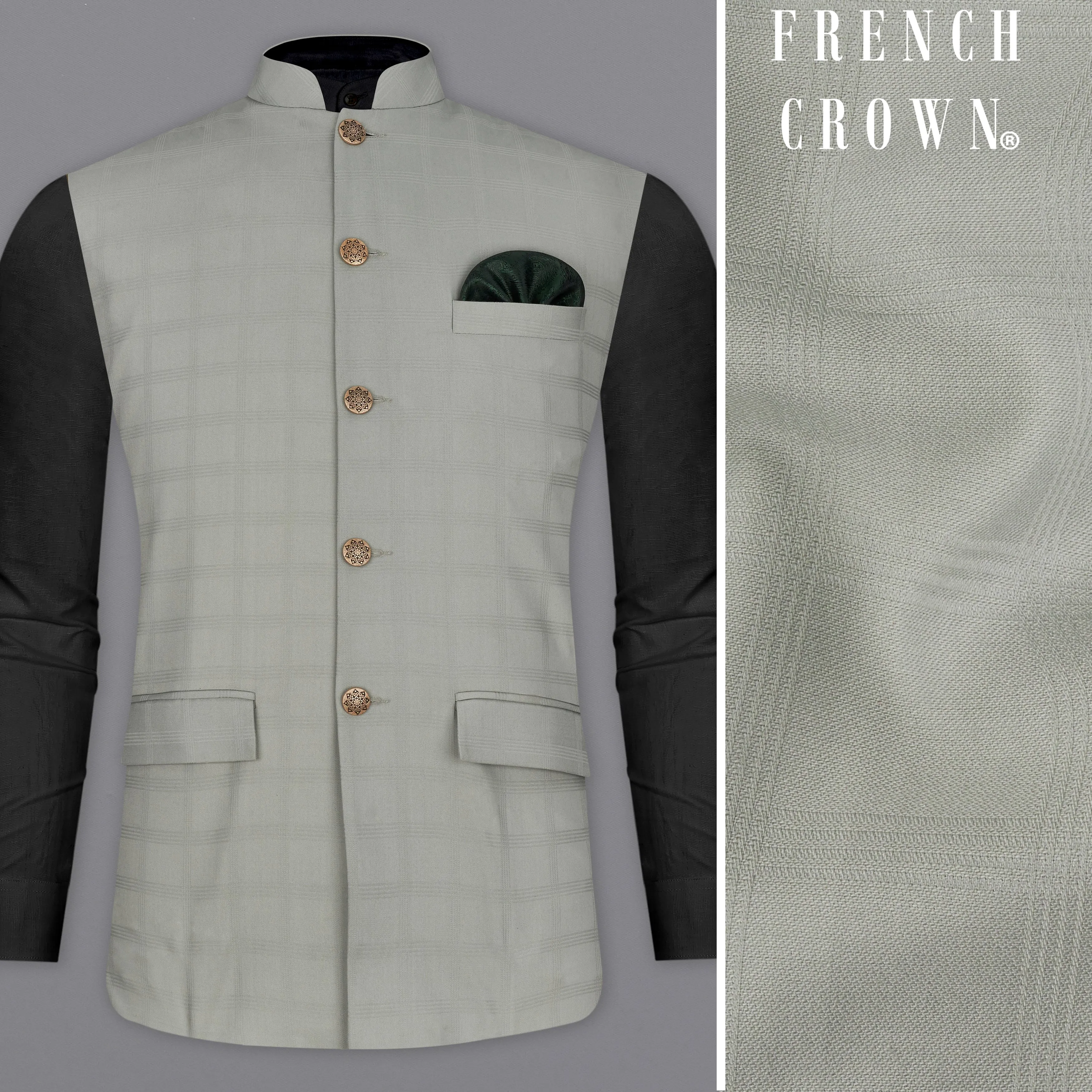 Dawn Gray Plaid Nehru Jacket sold by French Crown