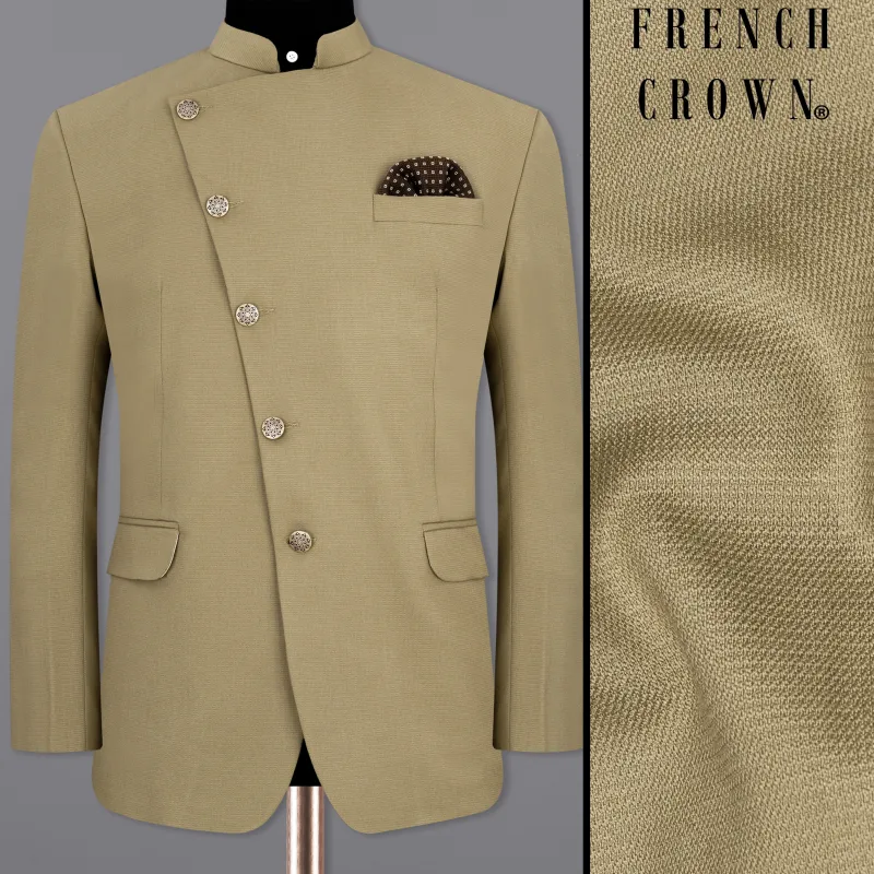 Sandrift Beige Cross Placket Bandhgala Blazer sold by French Crown