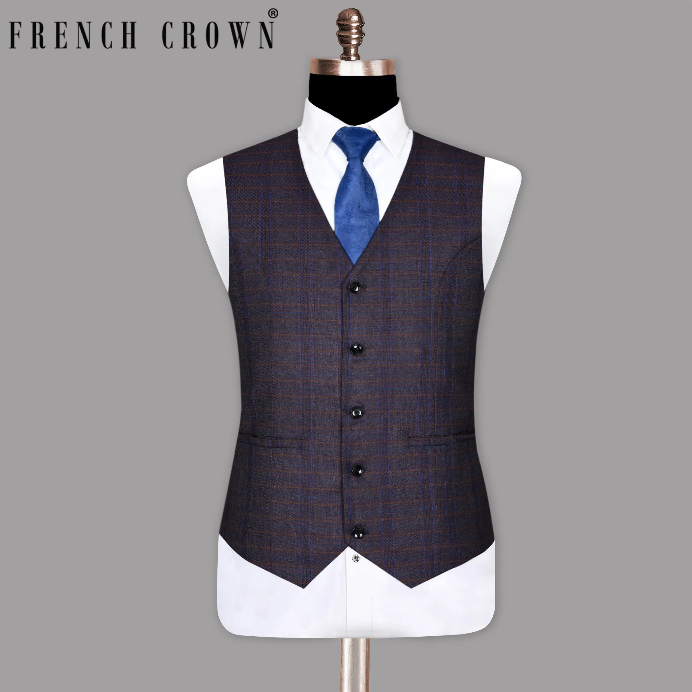 Rosewood Plaid Wool Blend Tweed Waistcoat sold by French Crown