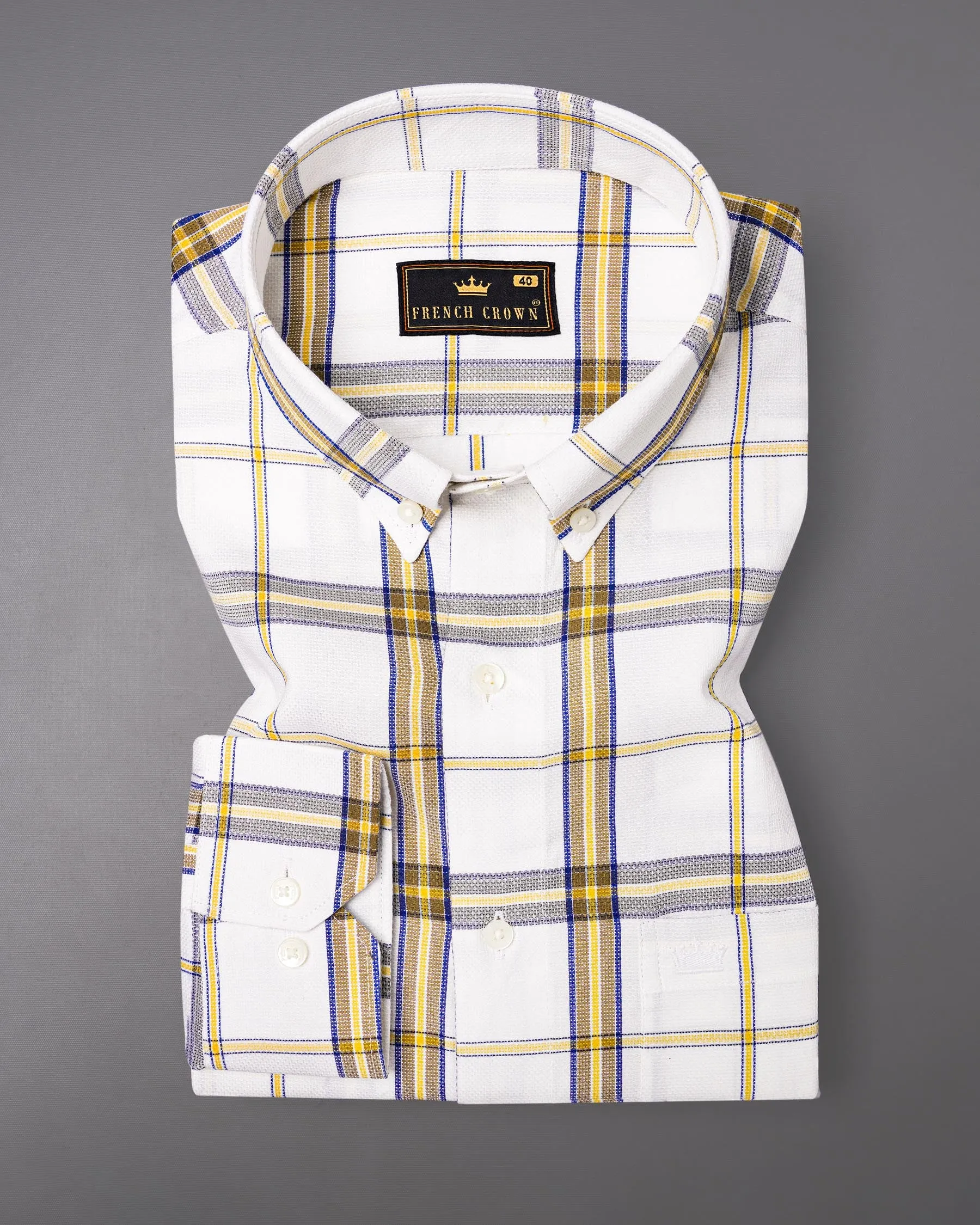 off White Plaid Dobby Textured Premium Giza Cotton Shirt sold by French Crown product image thumbnail 3