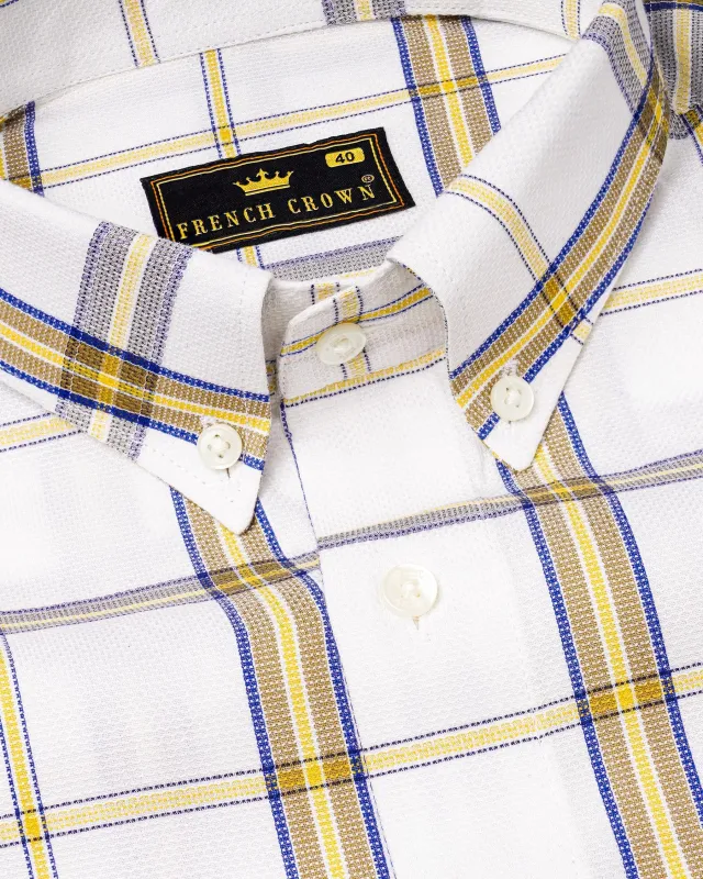 off White Plaid Dobby Textured Premium Giza Cotton Shirt sold by French Crown