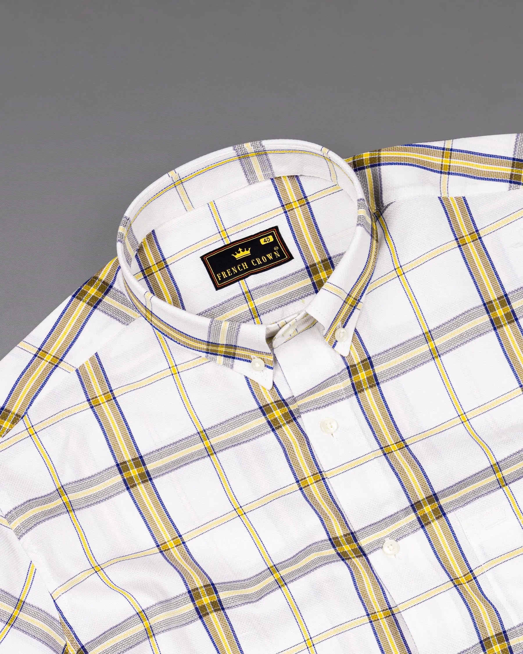 off White Plaid Dobby Textured Premium Giza Cotton Shirt sold by French Crown product image thumbnail 4