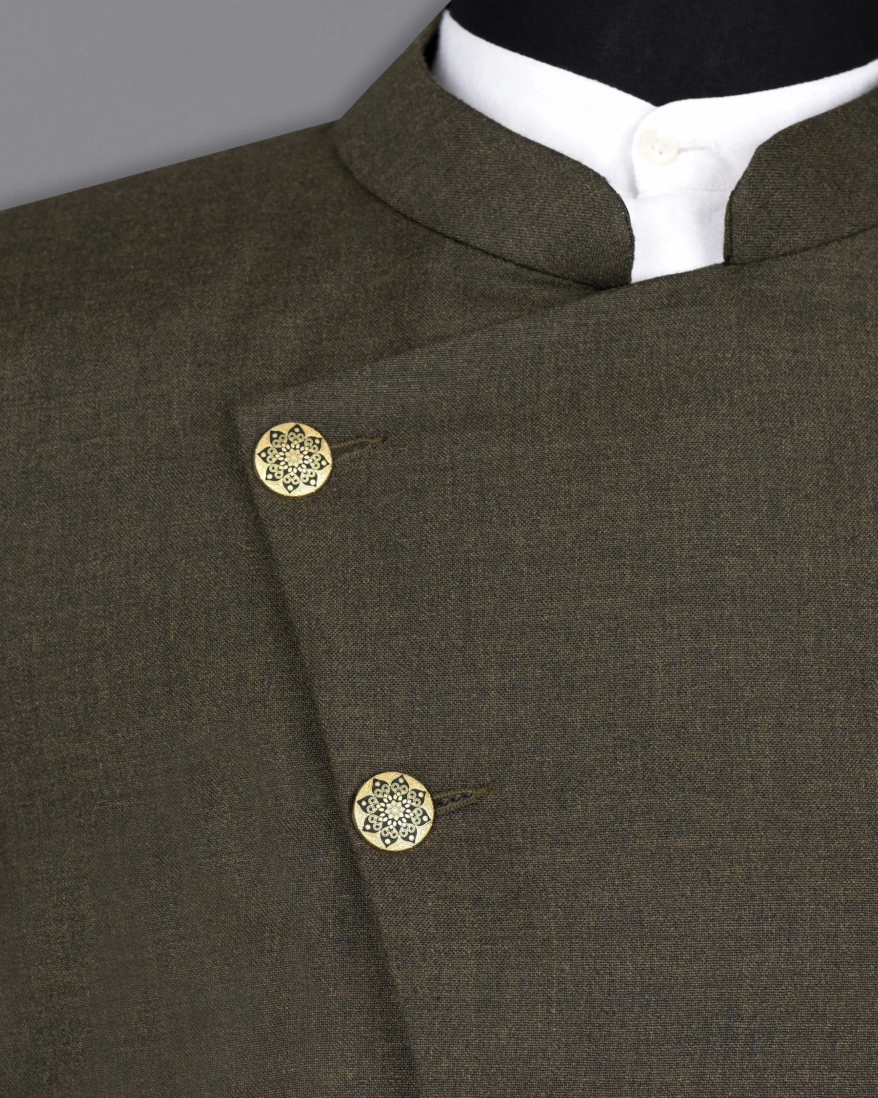 Merlin Green Cross Placket Bandhgala Wool Rich Blazer sold by French Crown product image thumbnail 4