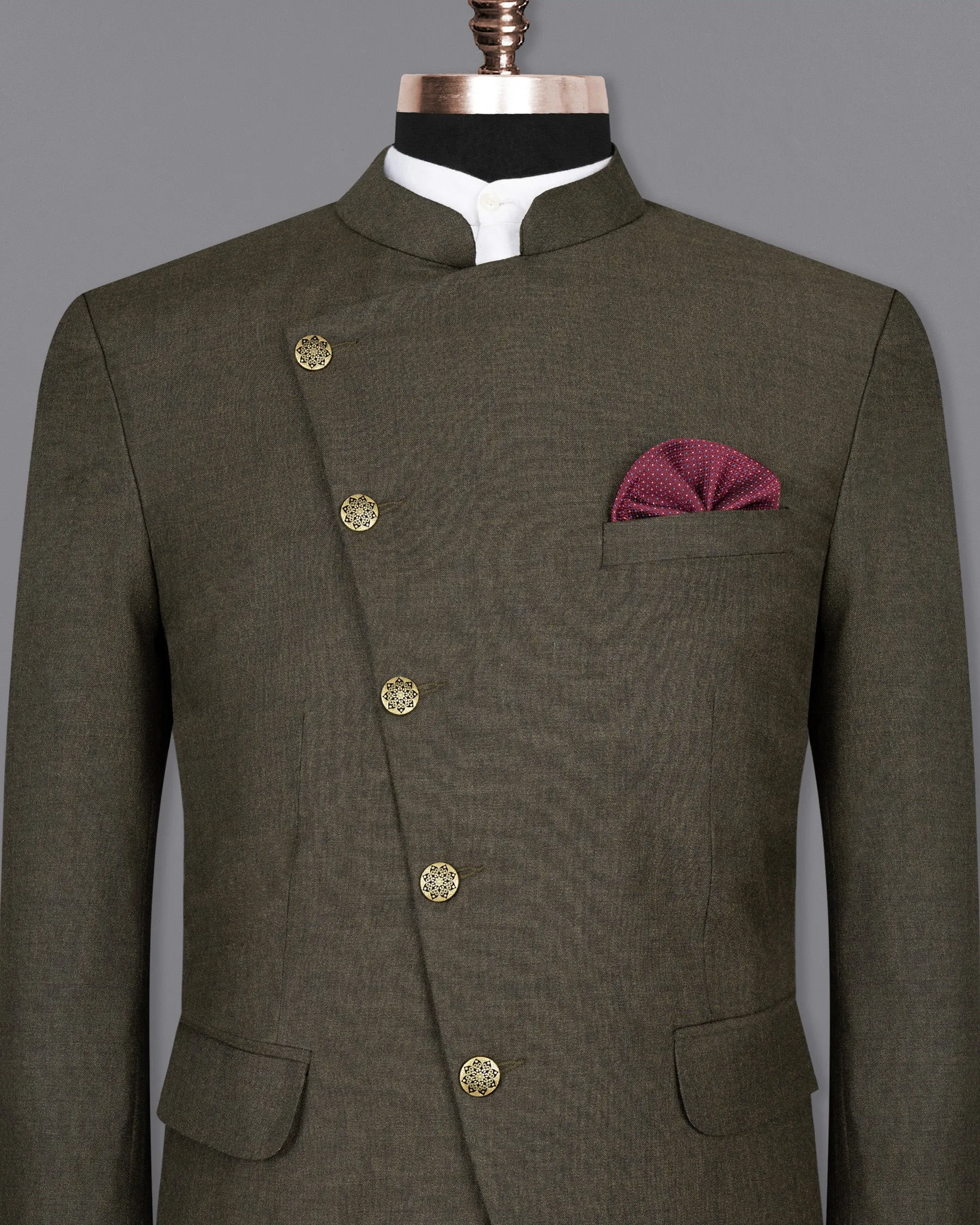 Merlin Green Cross Placket Bandhgala Wool Rich Blazer sold by French Crown product image thumbnail 2