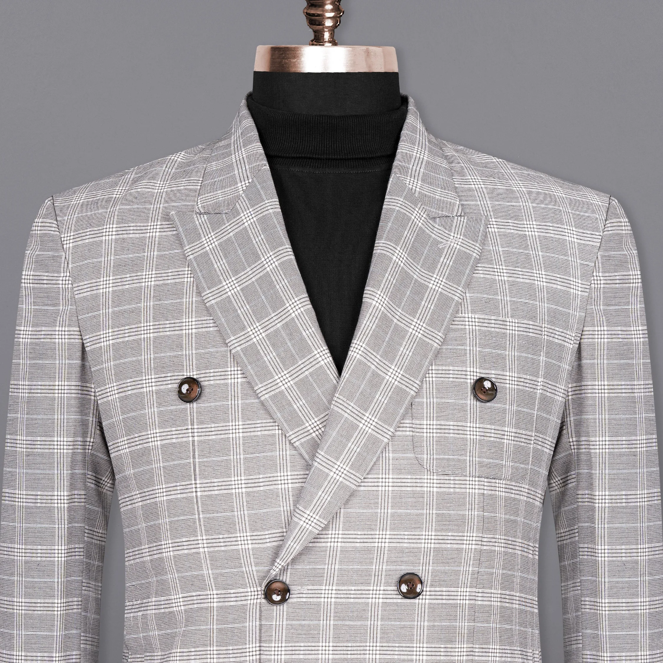 Mercury Grey Plaid Woolrich Double-Breasted Blazer sold by French Crown