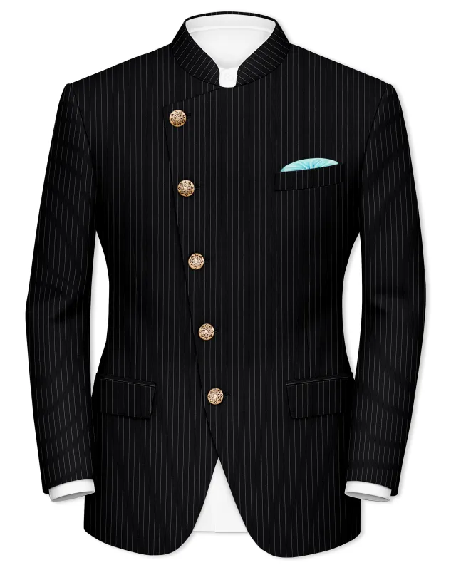 Jade Black Striped Cross Placket Bandhgala Blazer sold by French Crown