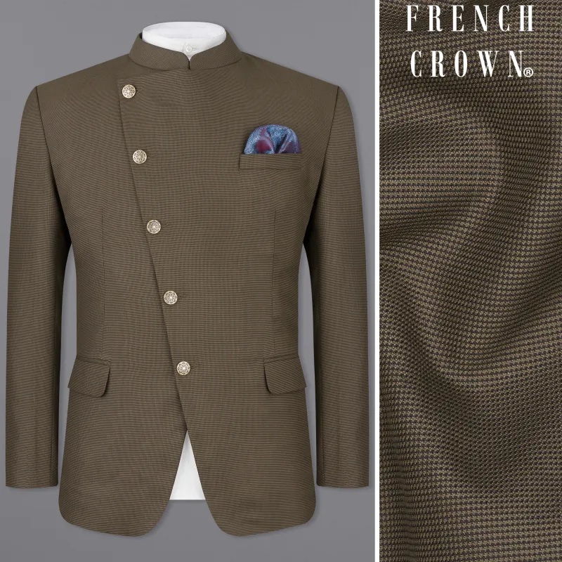 Fuscous Brown Cross Placket Bandhgala Blazer sold by French Crown