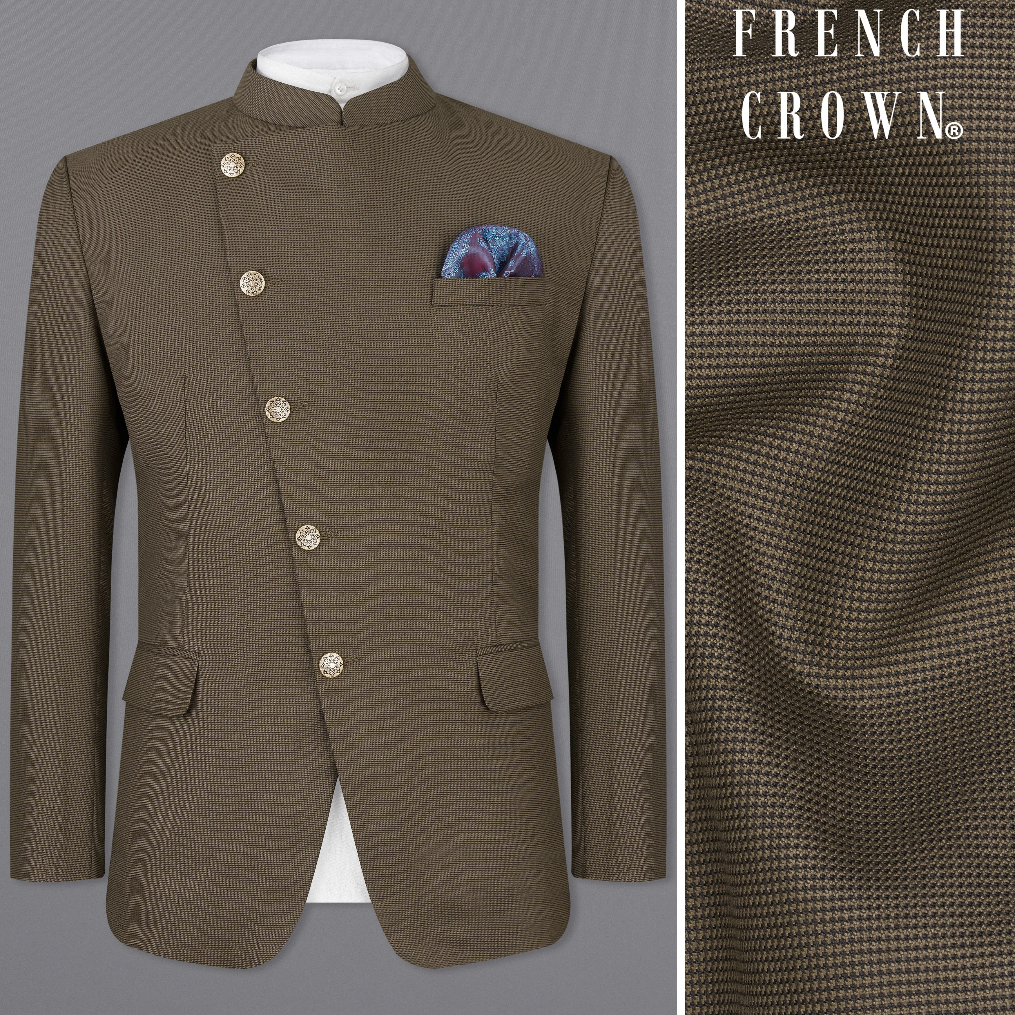 Fuscous Brown Cross Placket Bandhgala Blazer sold by French Crown