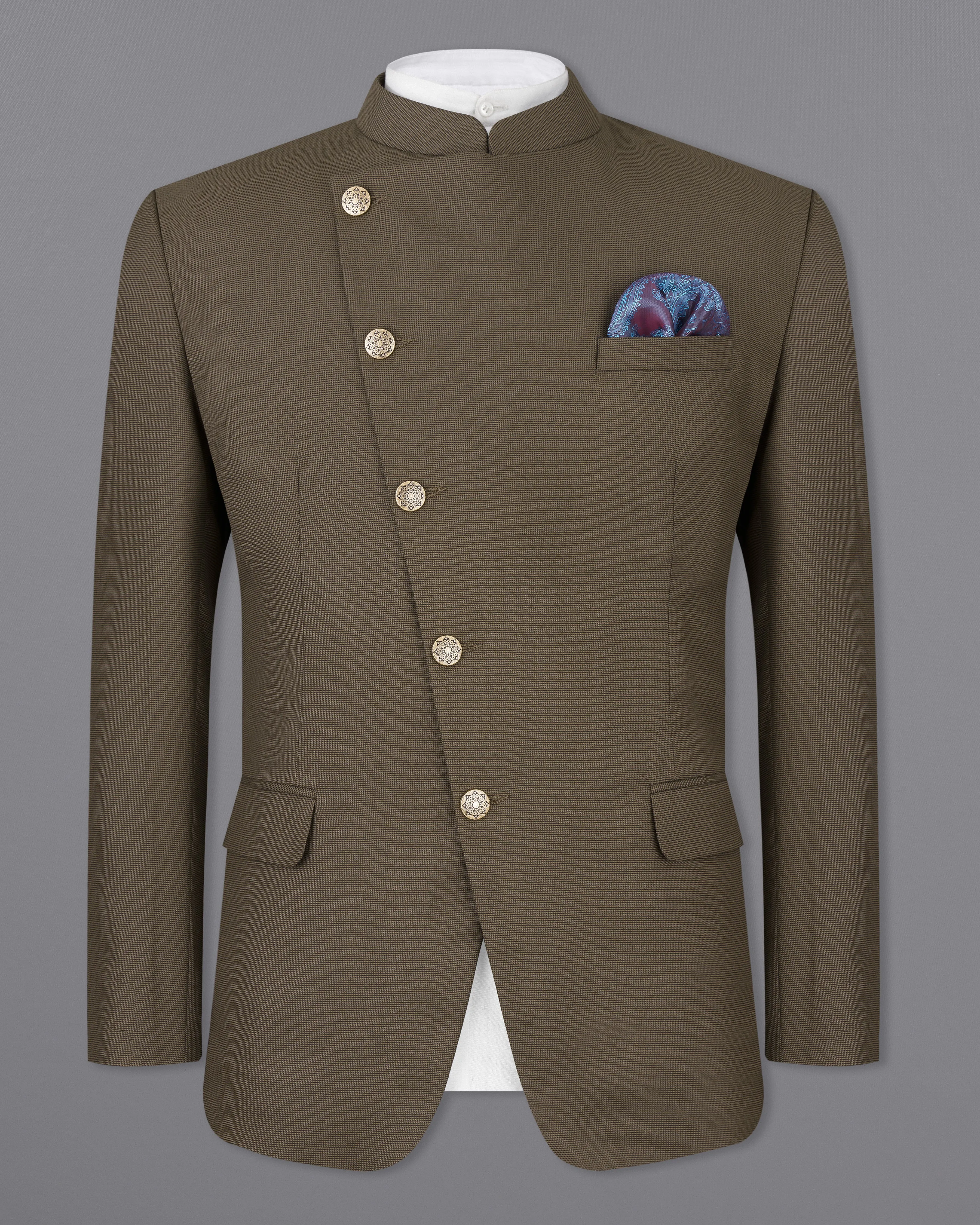 Fuscous Brown Cross Placket Bandhgala Blazer sold by French Crown product image thumbnail 2