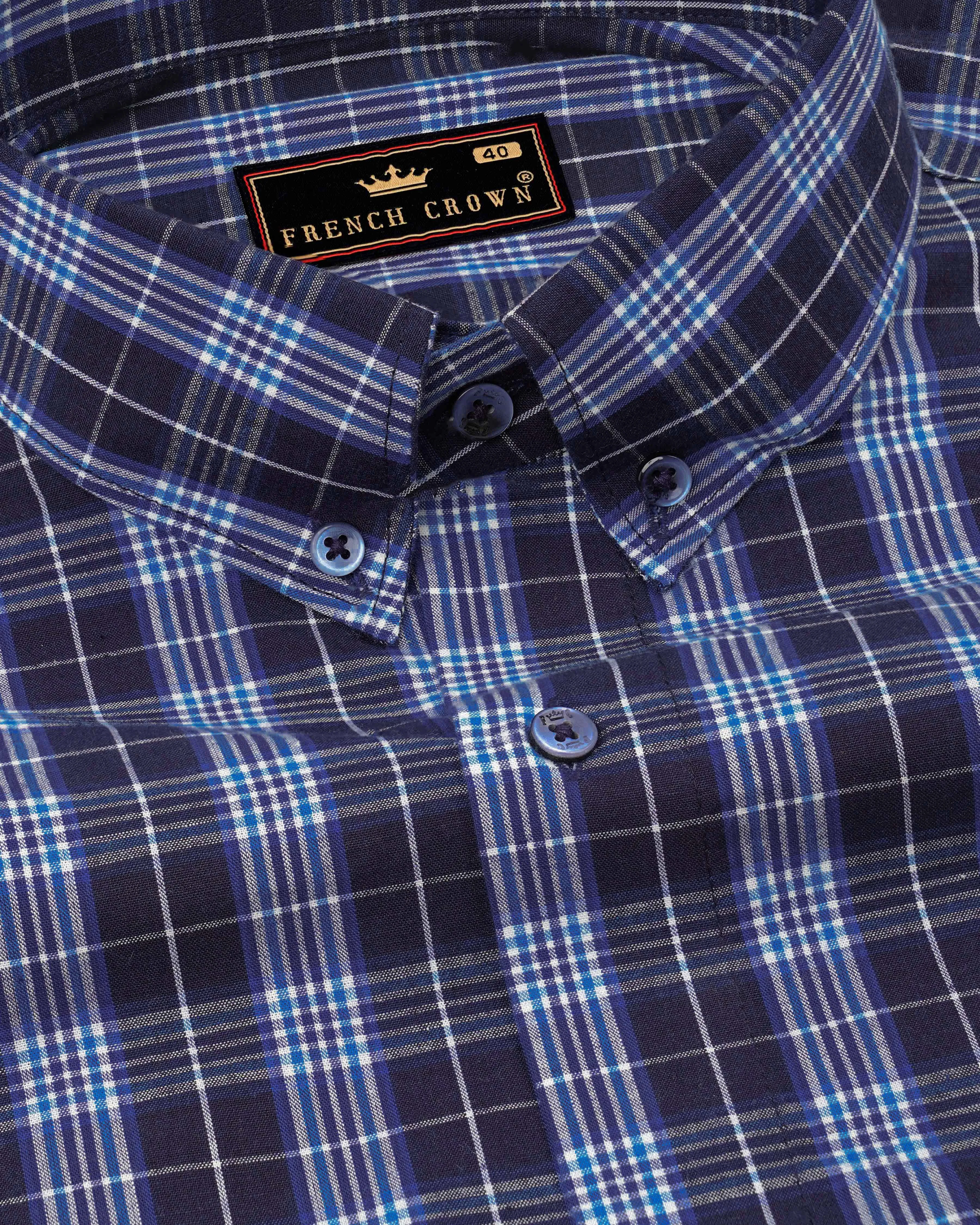 Ebony Clay Blue and Twilight Blue Windowpane Premium Cotton Shirt sold by French Crown