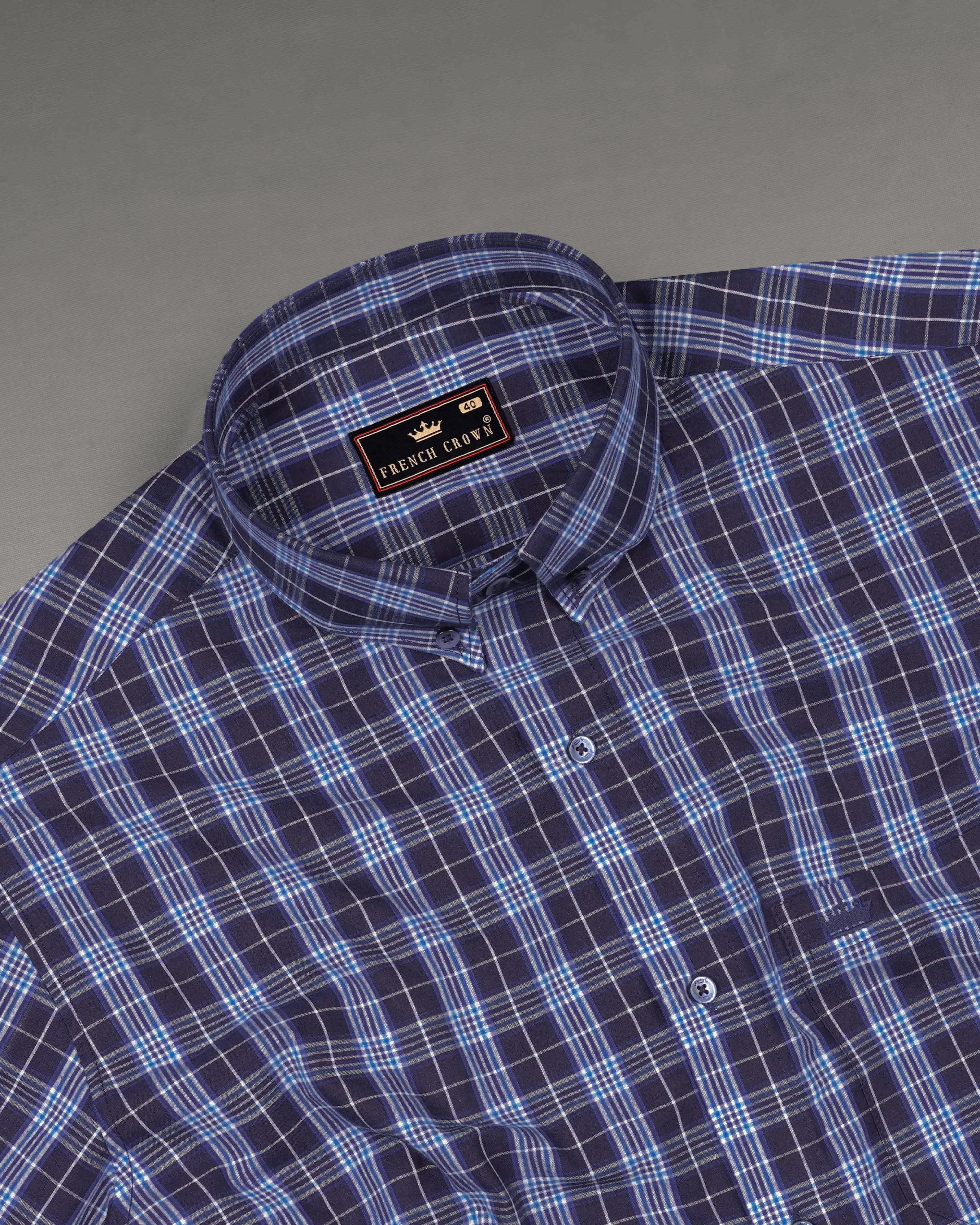 Ebony Clay Blue and Twilight Blue Windowpane Premium Cotton Shirt sold by French Crown product image thumbnail 4