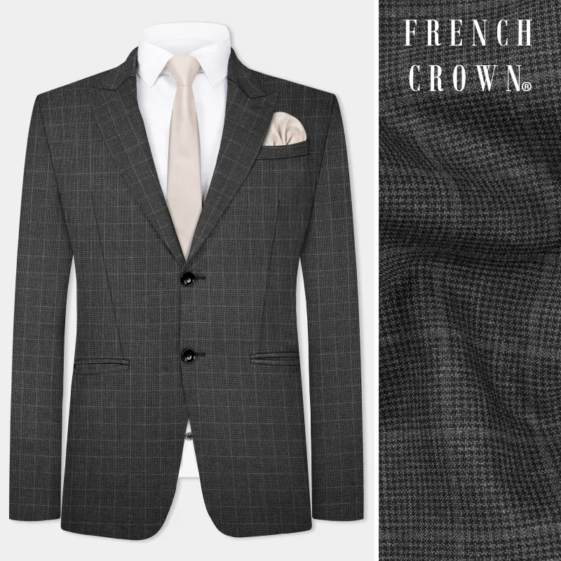 Iridium Gray Plaid Wool Blend Single Breasted Blazer sold by French Crown