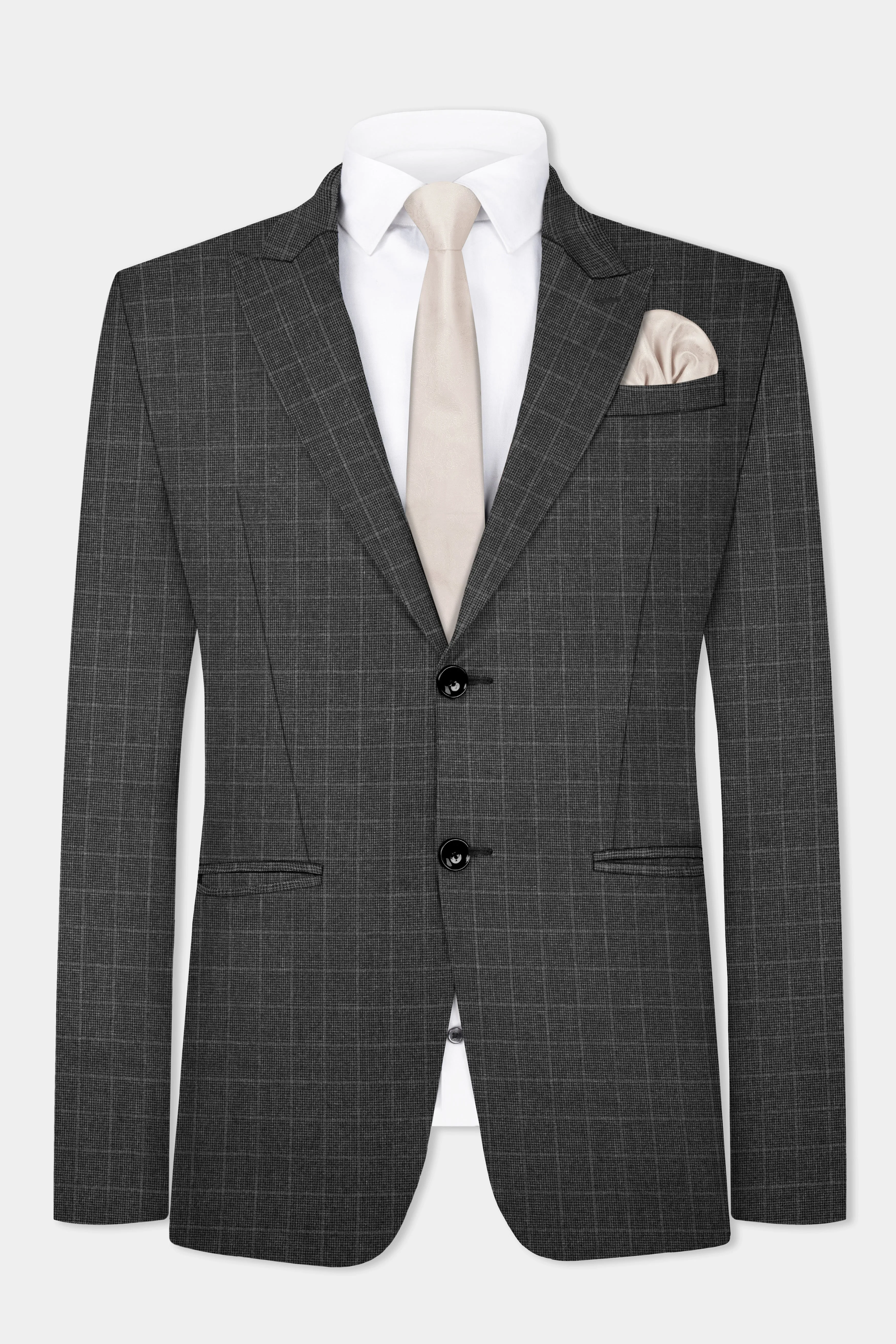 Iridium Gray Plaid Wool Blend Single Breasted Blazer sold by French Crown product image thumbnail 2