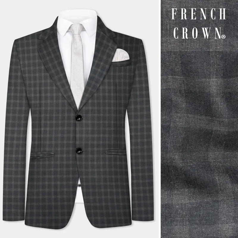 Gravel Gray Checkered Wool Blend Single Breasted Blazer sold by French Crown