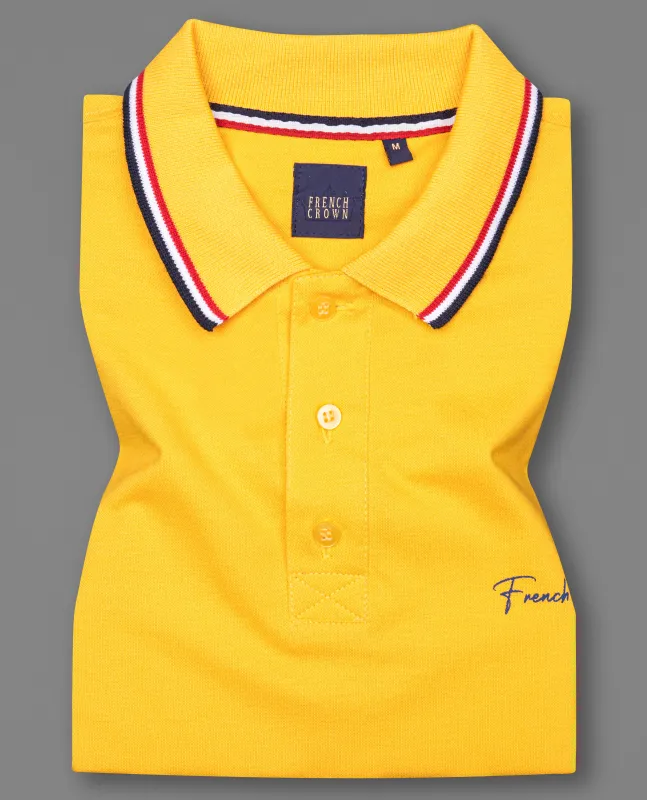 Sunglow Yellow Organic Cotton Mercerised Pique Polo sold by French Crown