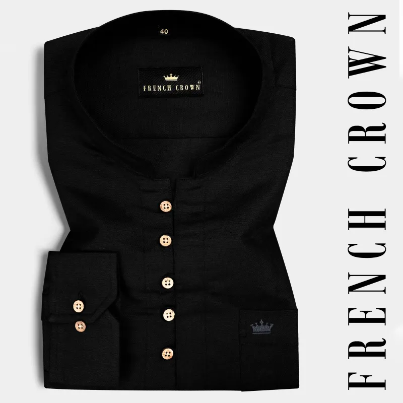 Jade Black Indian Kurta Style Luxurious Linen Shirt sold by French Crown