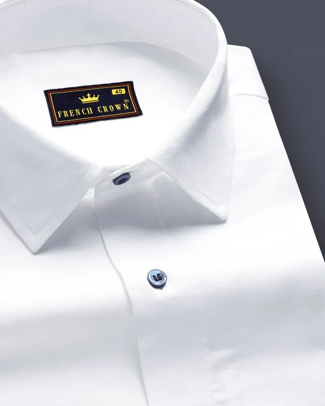 Bright White Subtle Sheen Super Soft Blue Button Premium Cotton Shirt sold by French Crown