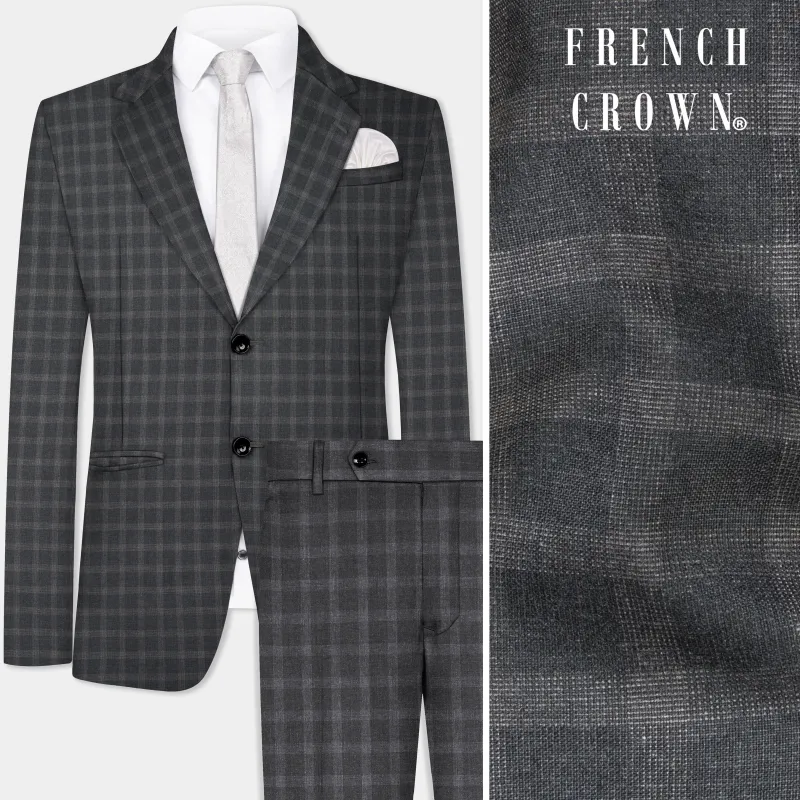Gravel Gray Checkered Wool Blend Single Breasted Suit sold by French Crown