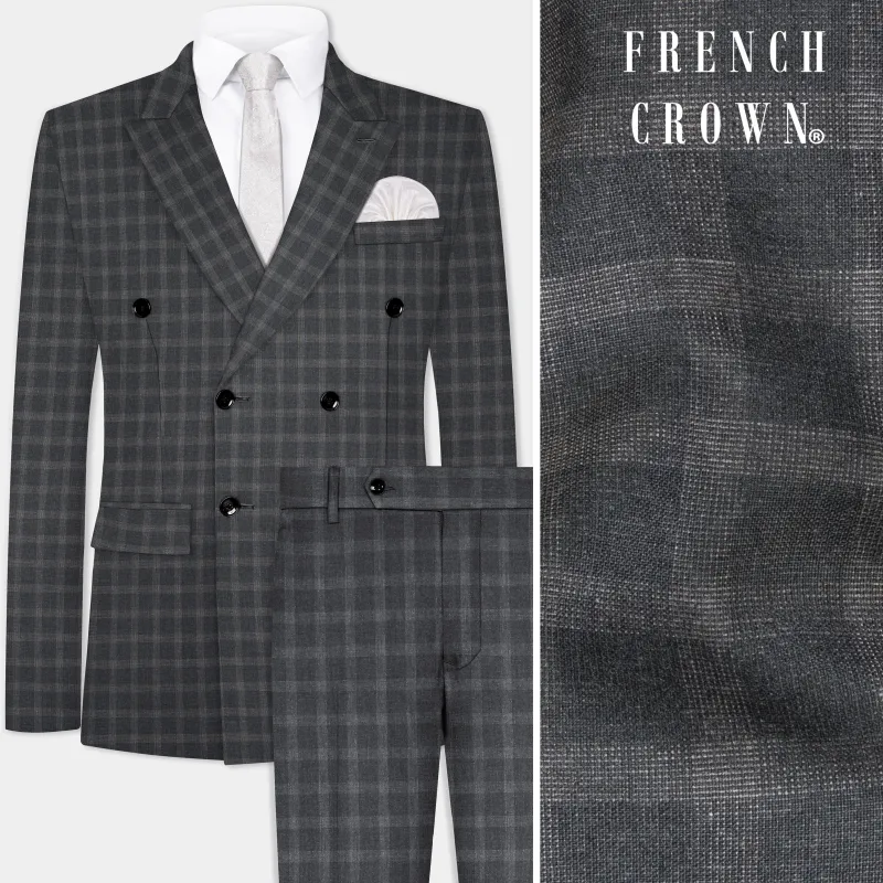 Gravel Gray Checkered Wool Blend Double Breasted Suit sold by French Crown