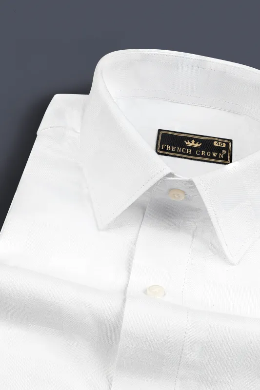 Bright White Jacquard Textured Premium Cotton Shirt sold by French Crown