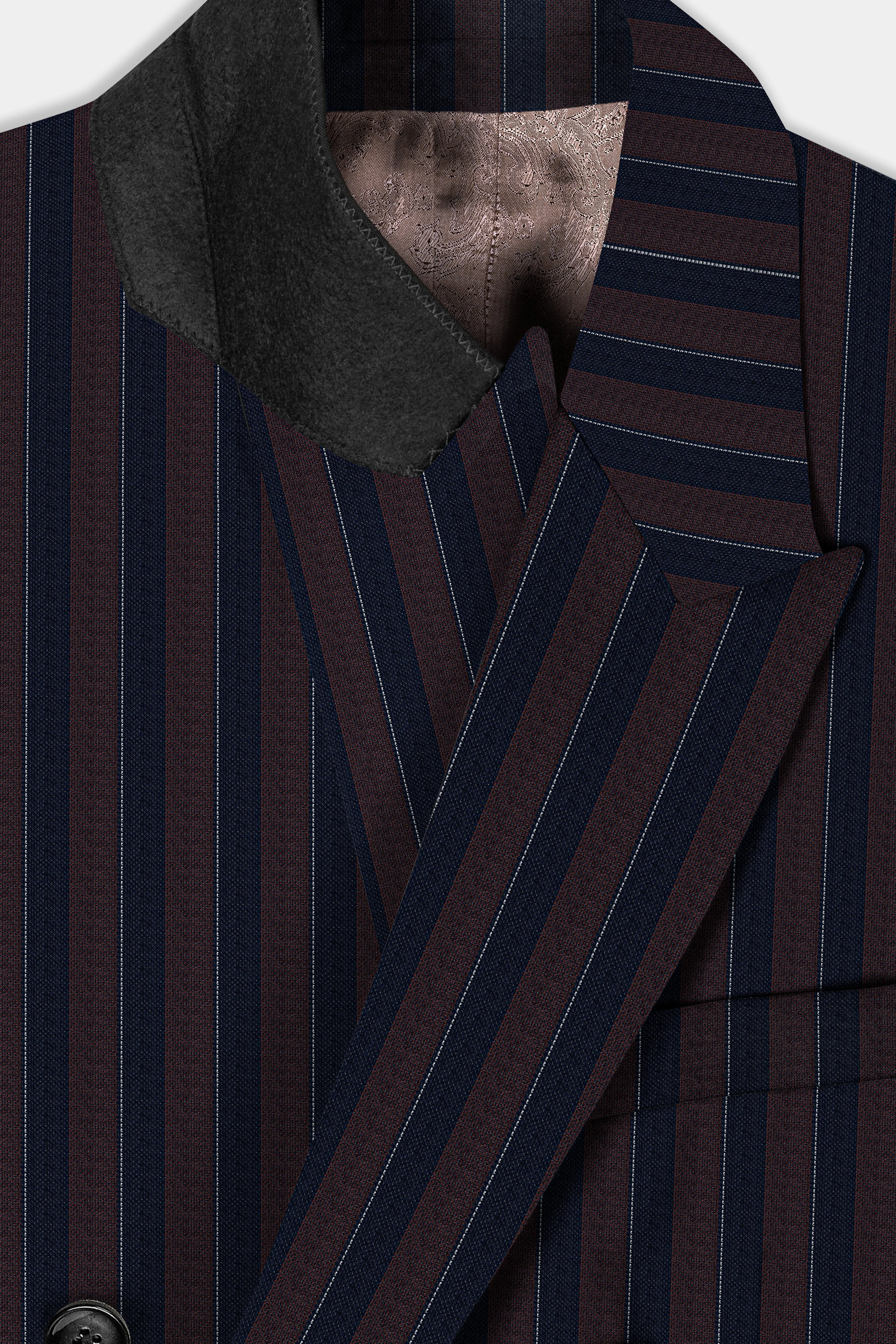 Bistre Brown and Admiral Blue Striped Wool Rich Double Breasted Blazer sold by French Crown product image thumbnail 4