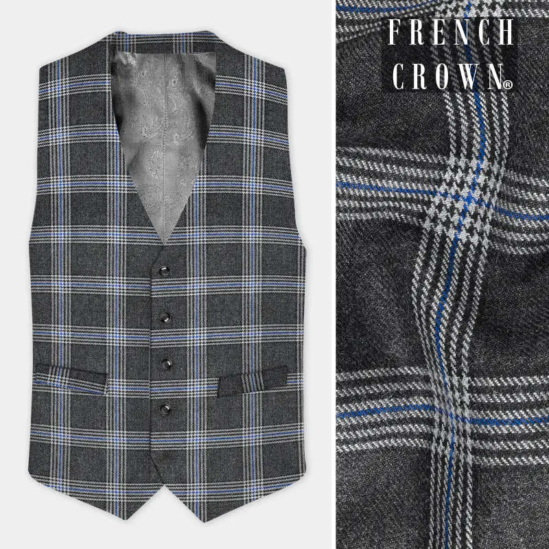 Iridium Gray Plaid Tweed Waistcoat sold by French Crown