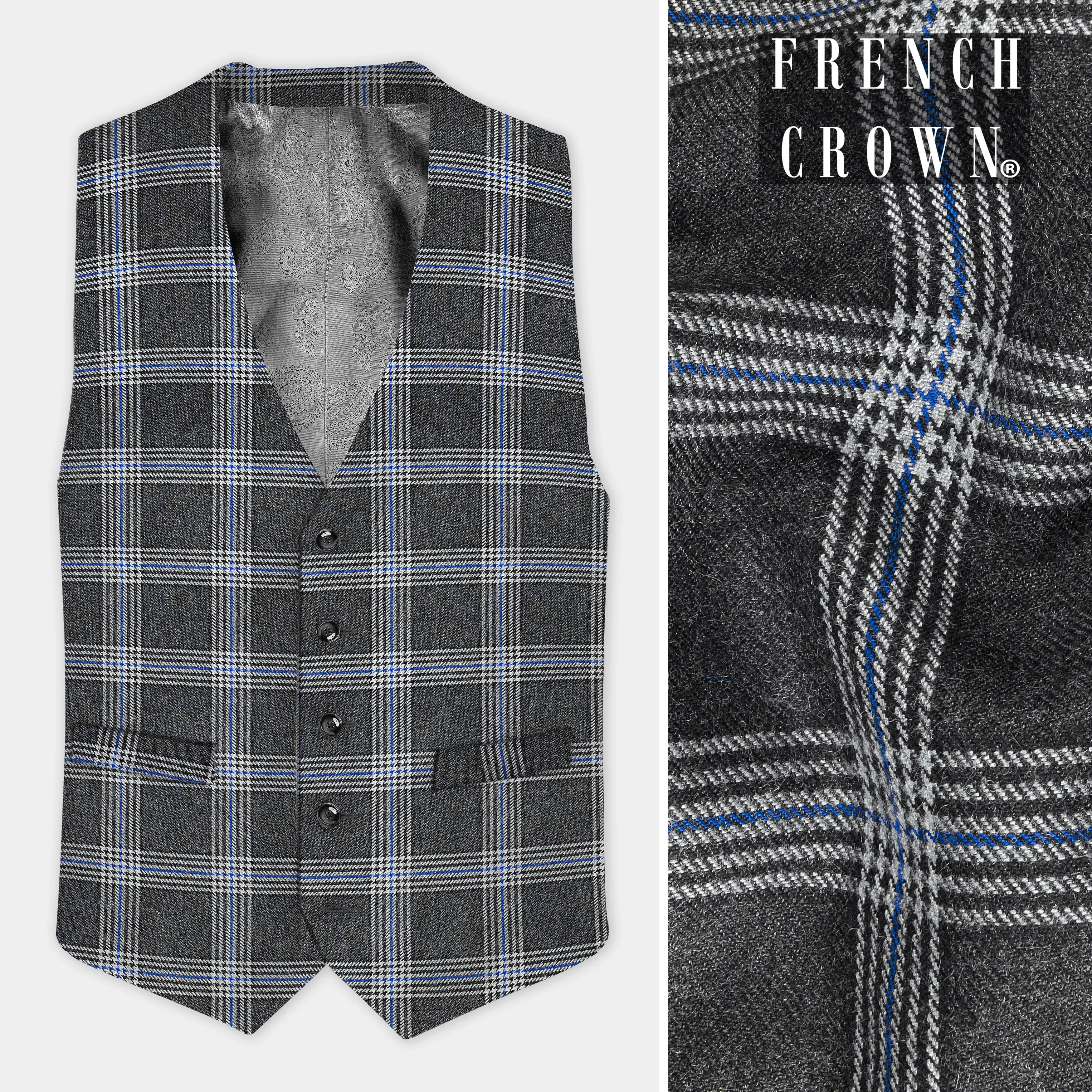 Iridium Gray Plaid Tweed Waistcoat sold by French Crown